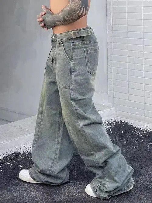 VIBE Baggy Washed Wide Leg Denim Jeans Size US 32 / EU 48 - 2 Thumbnail