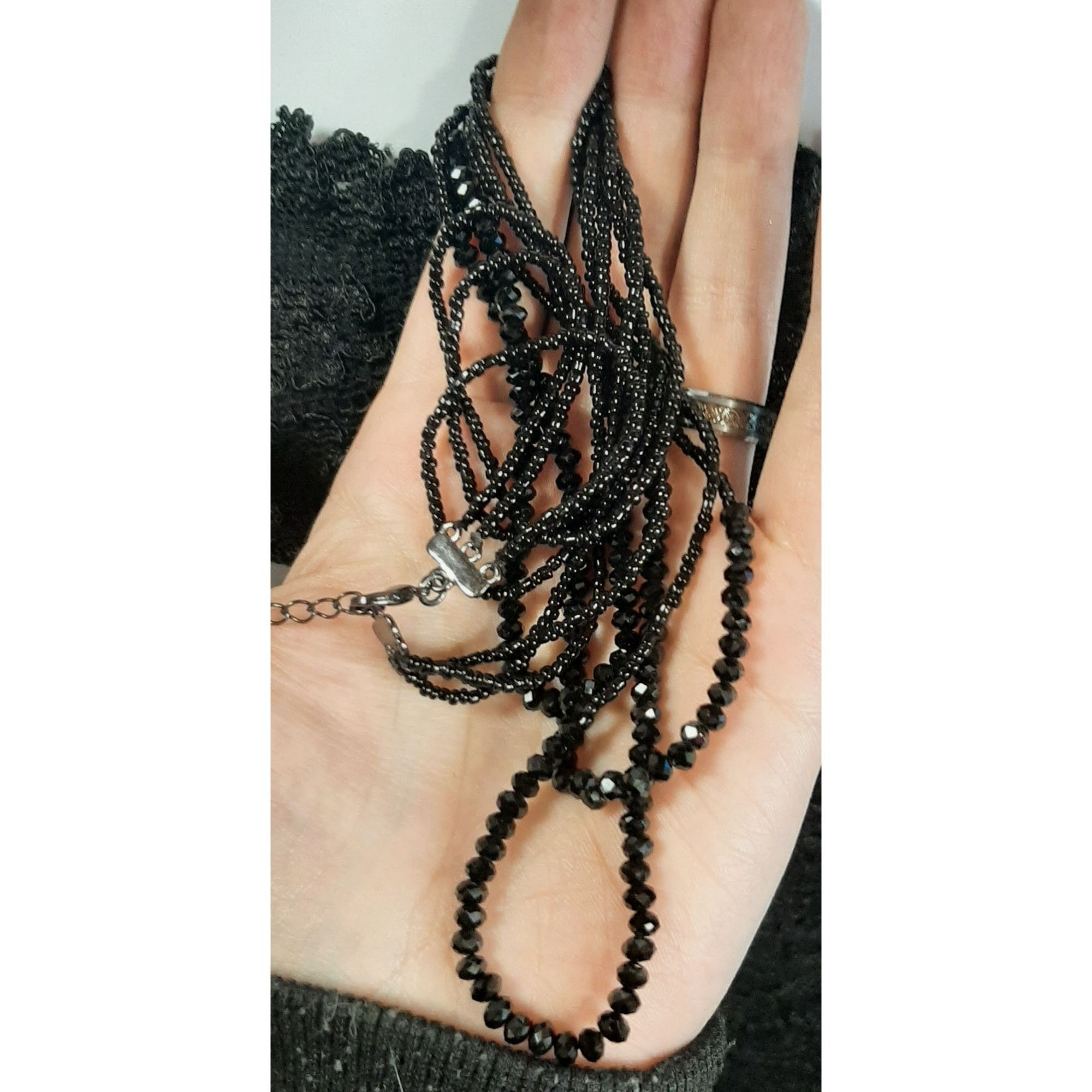Other Gothic Black Beaded Multi-Strand Necklace With Faceted Glass Size ONE SIZE - 4 Thumbnail