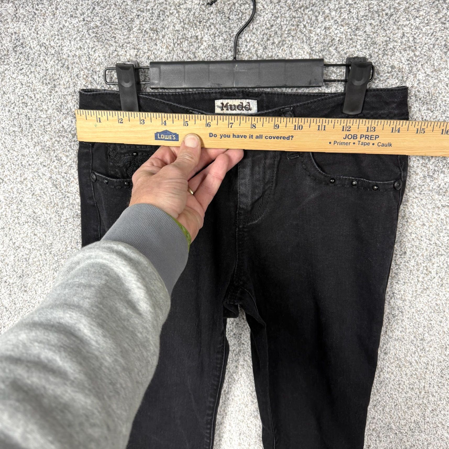 Denime Mudd Jeans Juniors 5 Black Straight Low Rise Stretch Embroidered Studded Denim Size 27" / US 4 / IT 40 - 2 Thumbnail