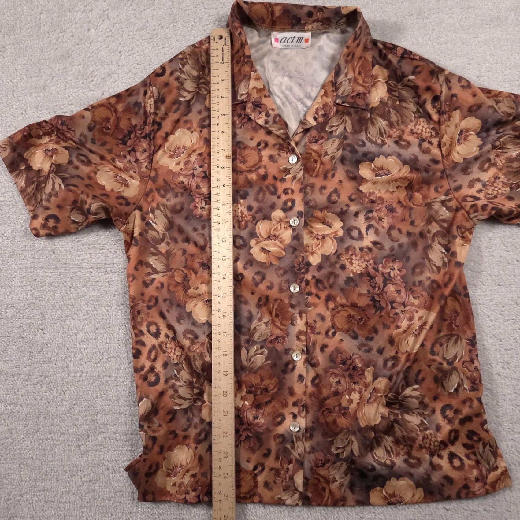 Vintage VINTAGE Act III Shirt Womens Large Brown Floral Animal Print Short Sleeve USA 90s Size L / US 10 / IT 46 - 6 Thumbnail