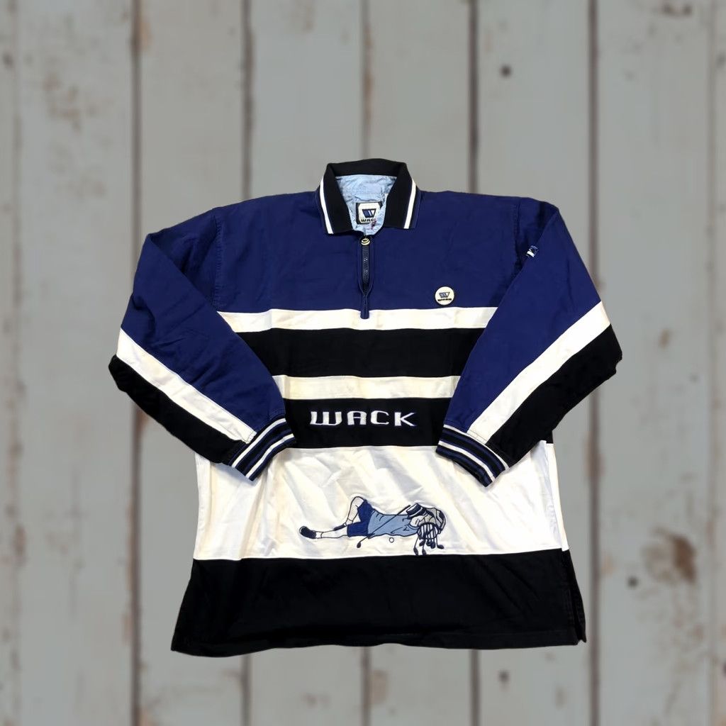 Vintage Wack Polo Shirt XL Mens Blue White Stripe Hockey Graphic 1/4 Zip Long Sleeve Polo Shirt Size US XL / EU 56 / 4 - 1 Thumbnail