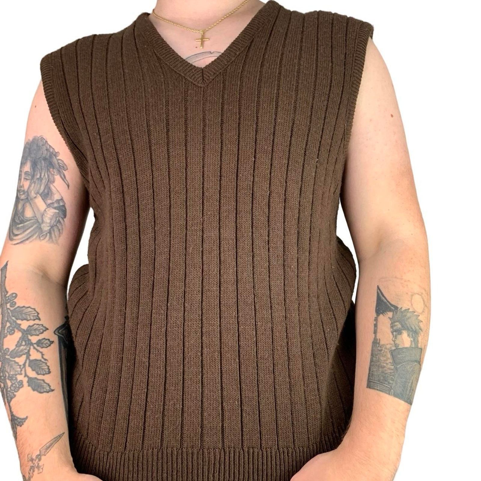 Vintage Vintage 90s brown knit sweater vest Size US L / EU 52-54 / 3 - 1 Thumbnail