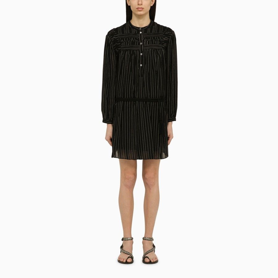 Isabel Marant Etoile o1d2blof0824 Cotton Striped Dress in Black Size M / US 6-8 / IT 42-44 - 1 Thumbnail