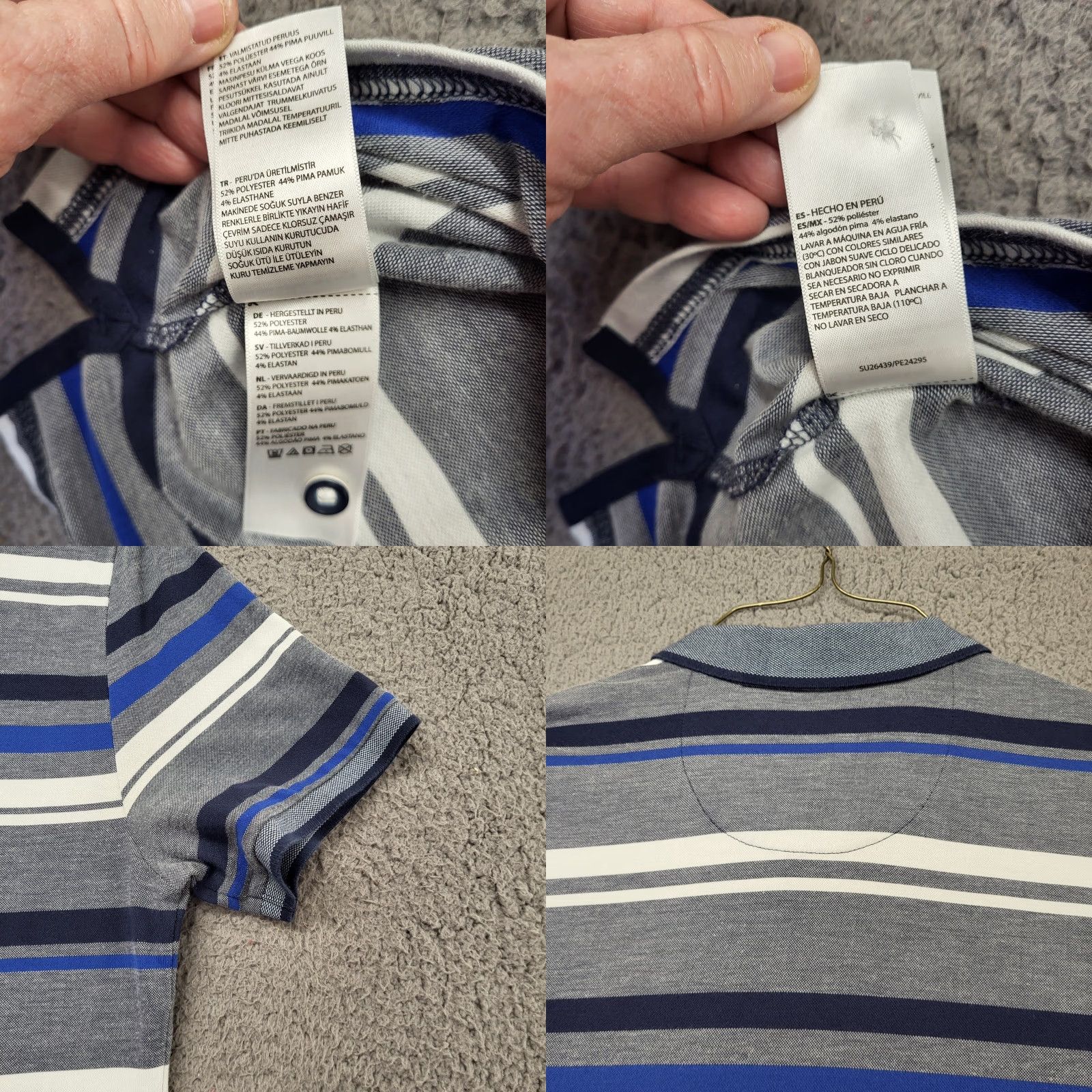 Original Penguin Penguin by Munsingwear Shirt Mens XL/T Gray Blue Stripe Pima Cotton Golf Polo Size US XL / EU 56 / 4 - 9 Thumbnail
