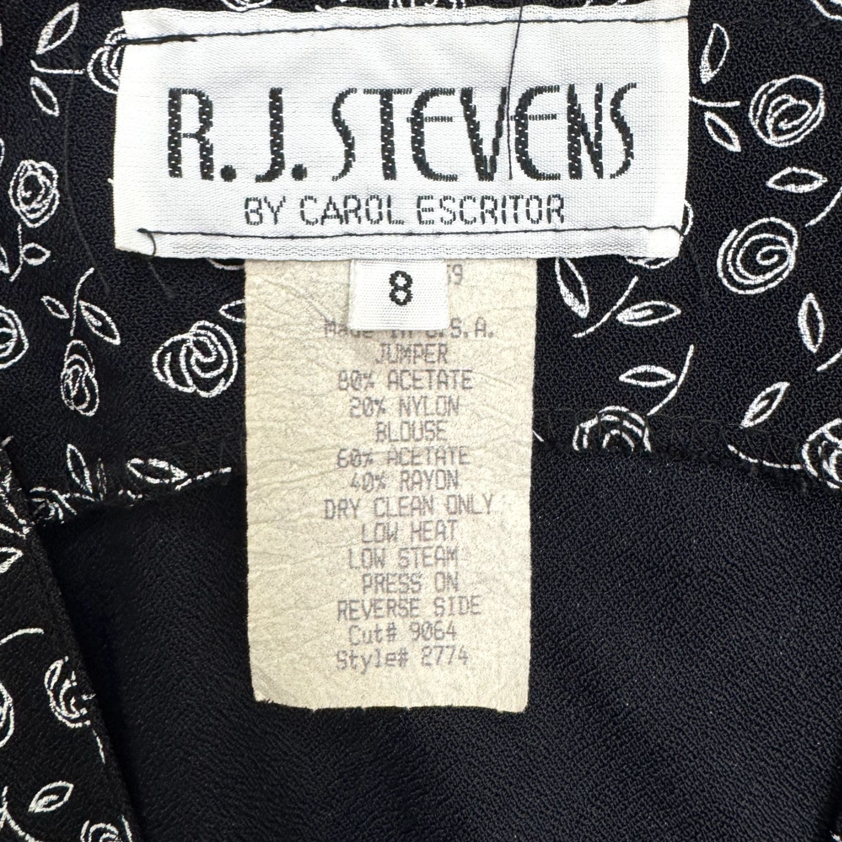 Vintage VINTAGE R.J. Stevens Carol Escritor Wrap Midi Dress Womens 8 Black White Floral Size M / US 6-8 / IT 42-44 - 5 Thumbnail