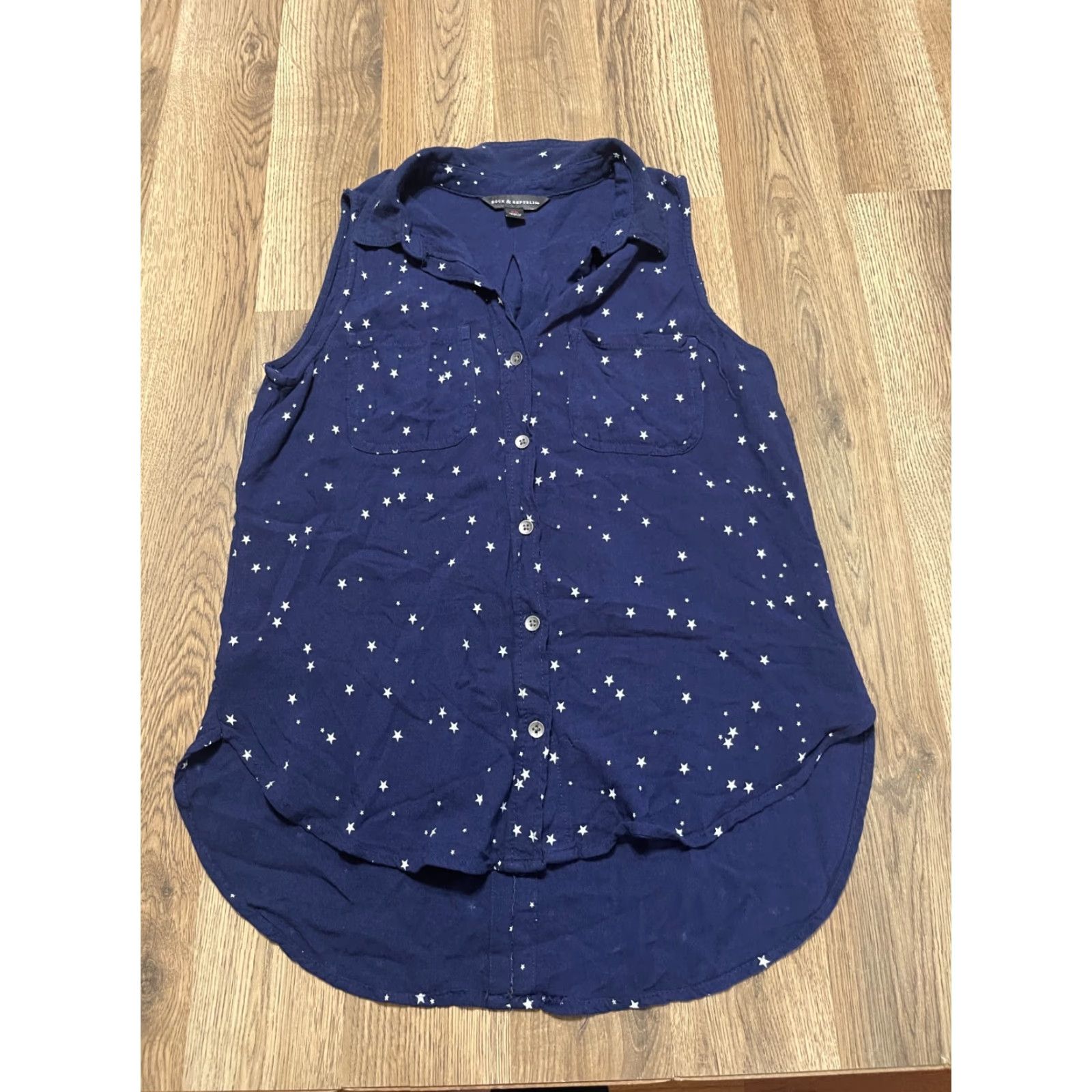 Vintage Rock & Republic Tank Top Women's XS Blue White Star Button Up Sleeveless Casual Modern Size XS / US 0-2 / IT 36-38 - 2 Thumbnail