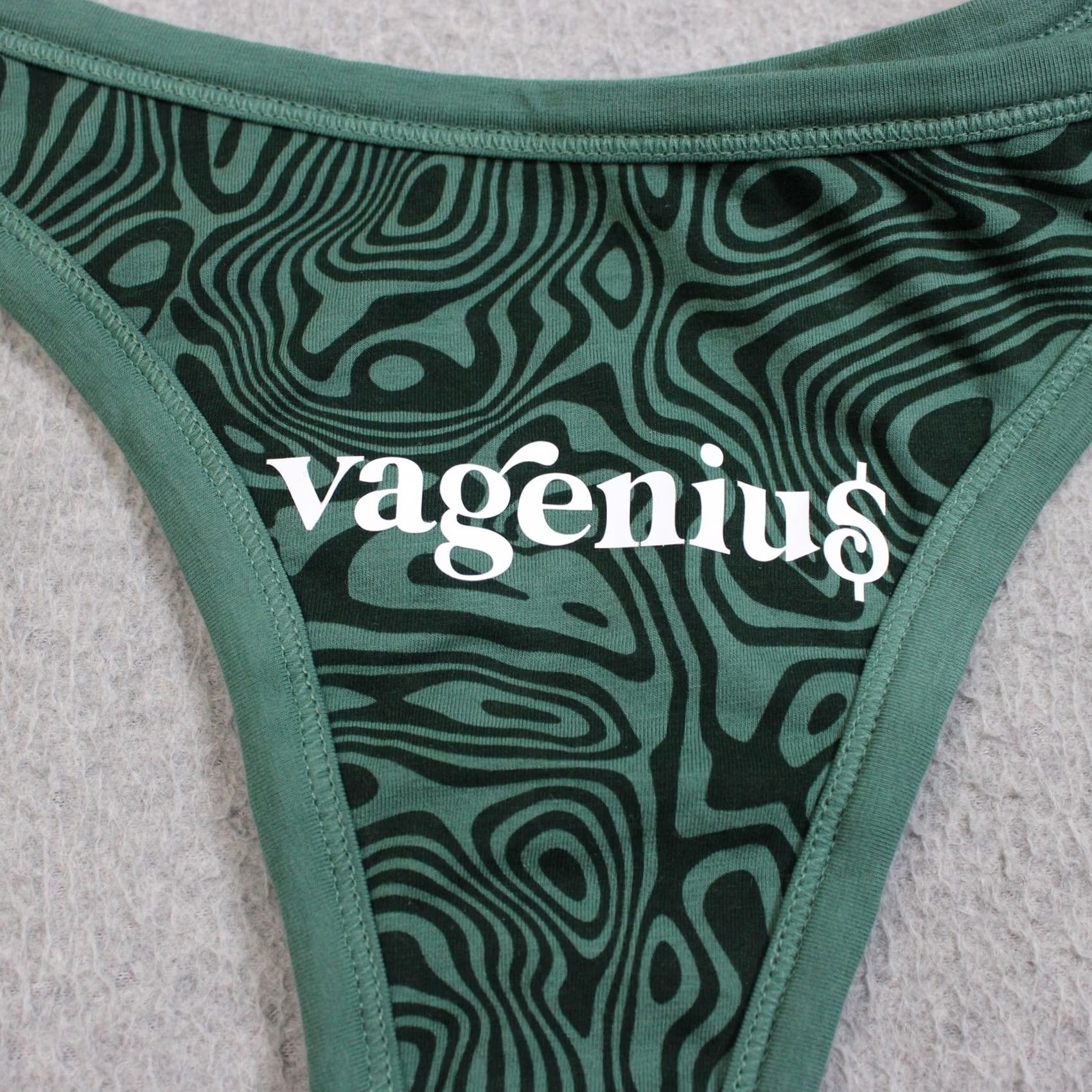 Vintage Discreture Thong Panties Women Medium Green High Leg Organic Cotton Geometric Vageniu$ Logo Novelty Fashion underwear Size 32" / US 10 / IT 46 - 5 Thumbnail