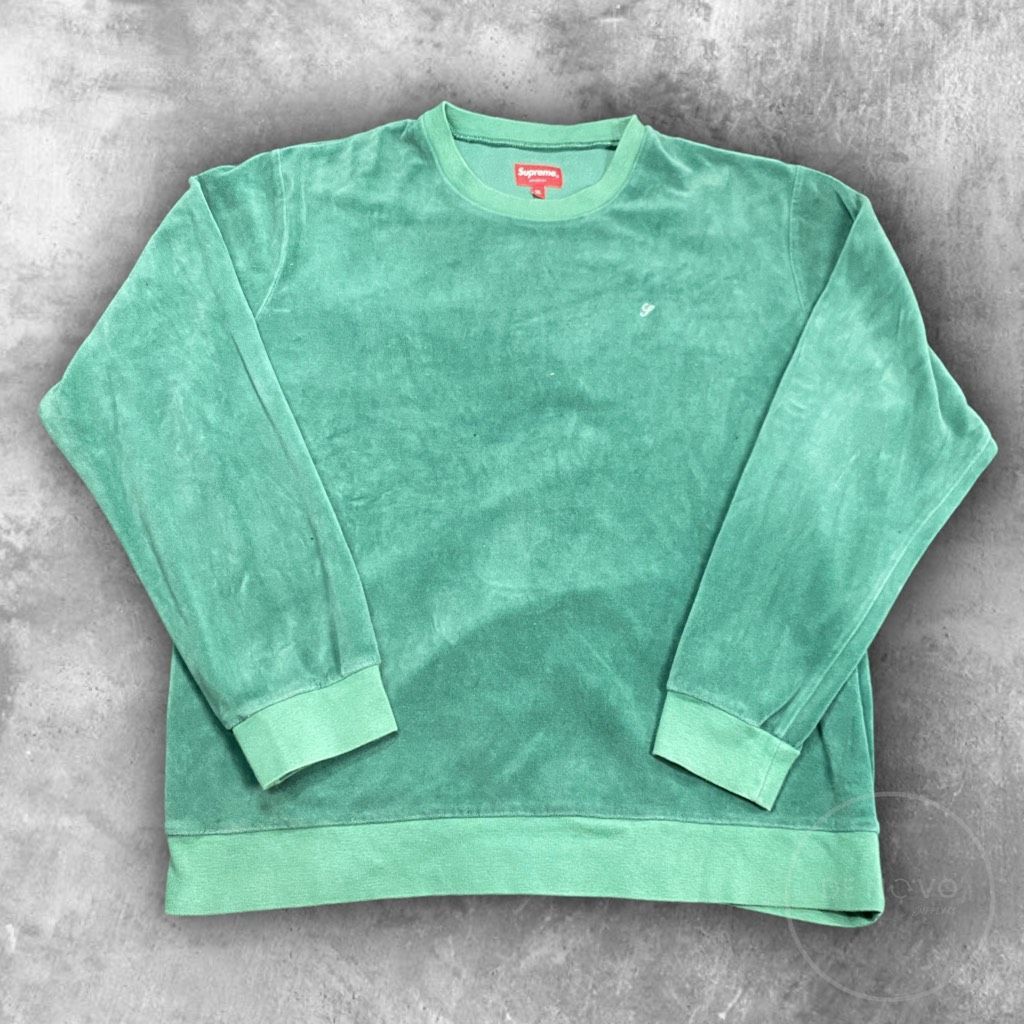 image of Supreme Mens Velour Lightweight Crewneck Sweatshirt XL Green