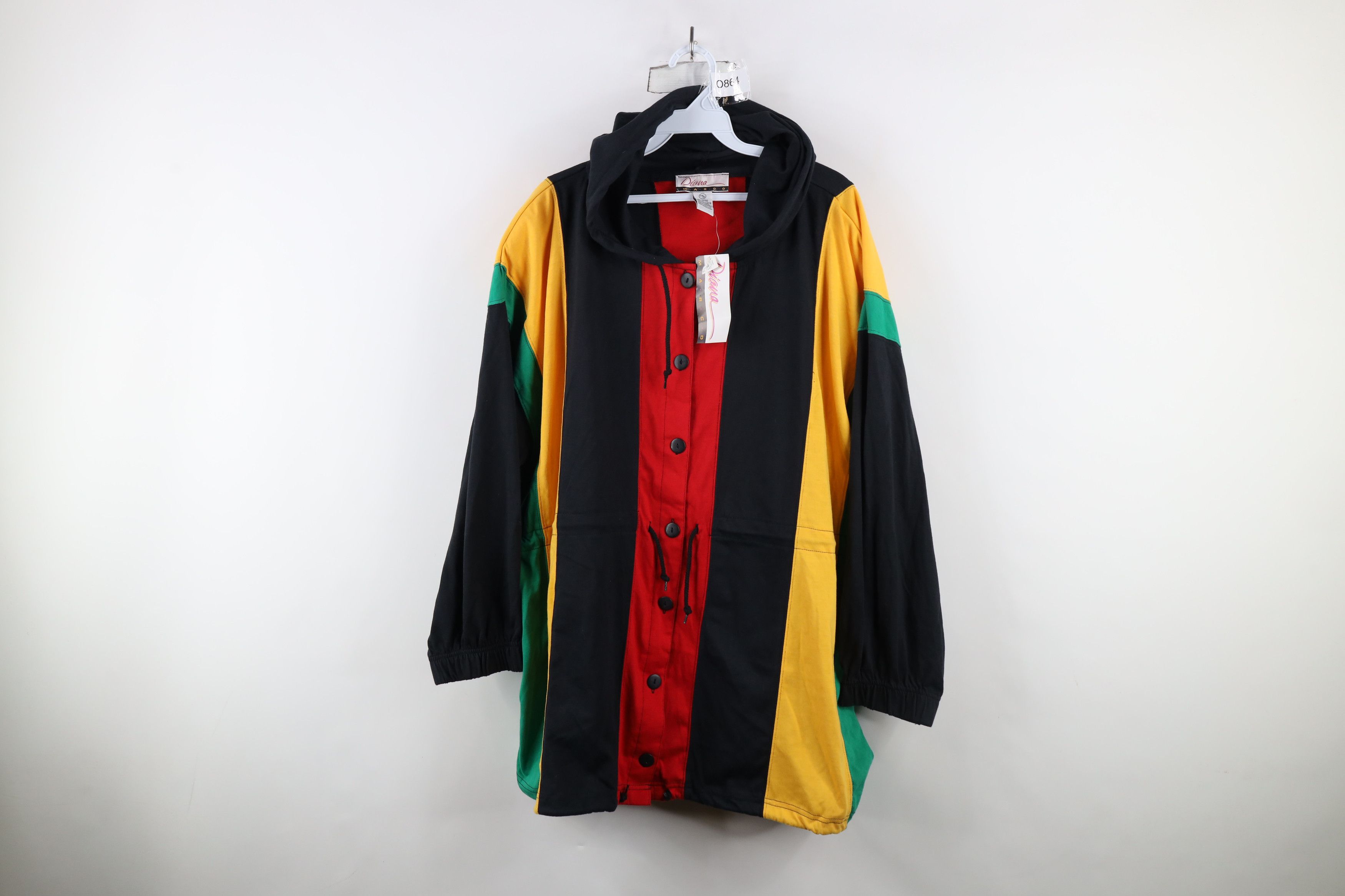 Deadstock Vintage 90s Streetwear Block Hooded Button Jacket