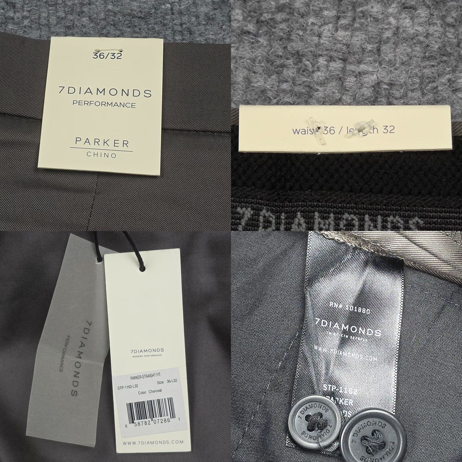 Vintage 7Diamonds Parker Chino Pants Mens 36x32 Charcoal Straight Fit Performance New Size US 36 / EU 52 - 8 Thumbnail