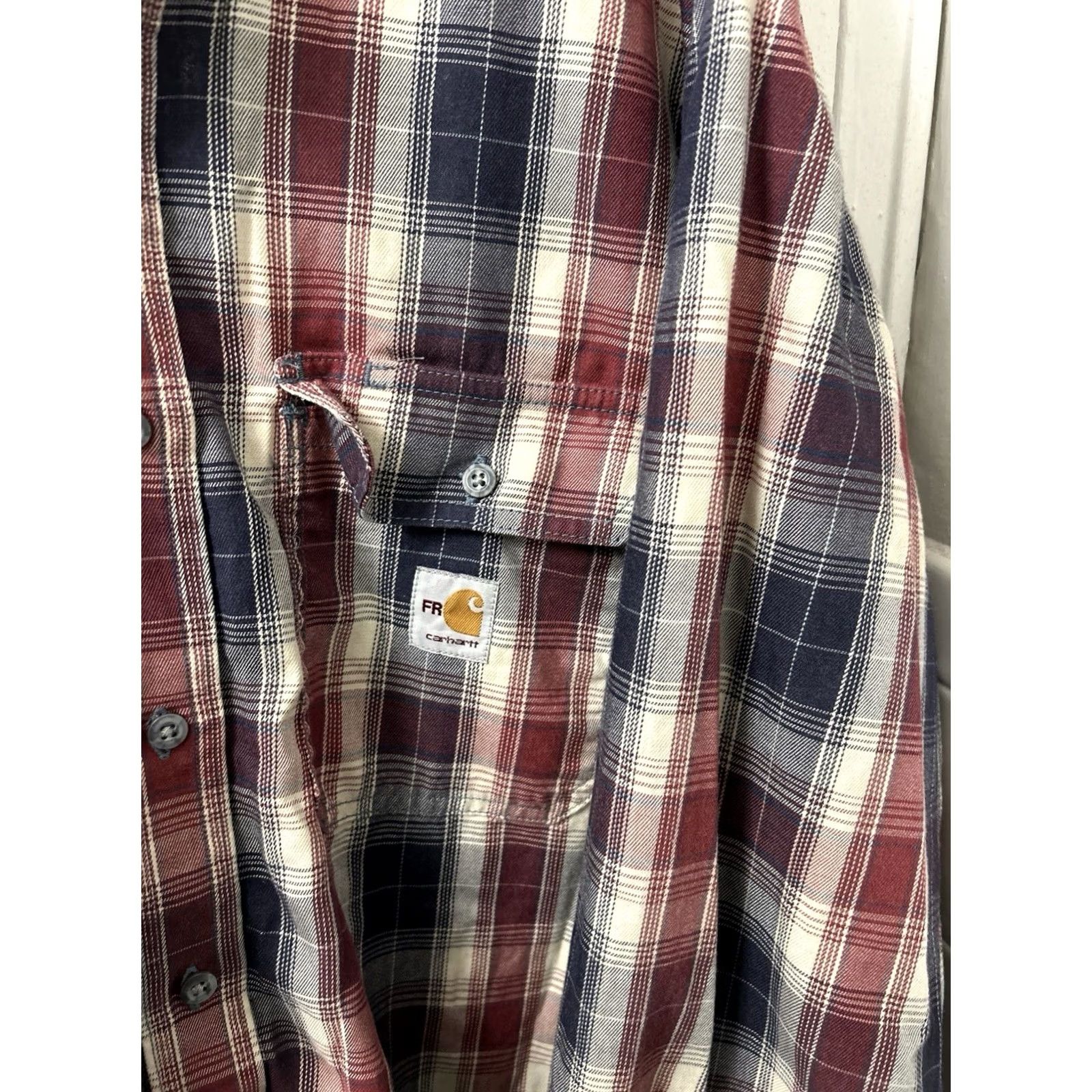 Carhartt Carhartt FR Flame Resistant Shirt Mens XL Tall Red Navy Plaid CAT2 L/S Size US XL / EU 56 / 4 - 4 Thumbnail