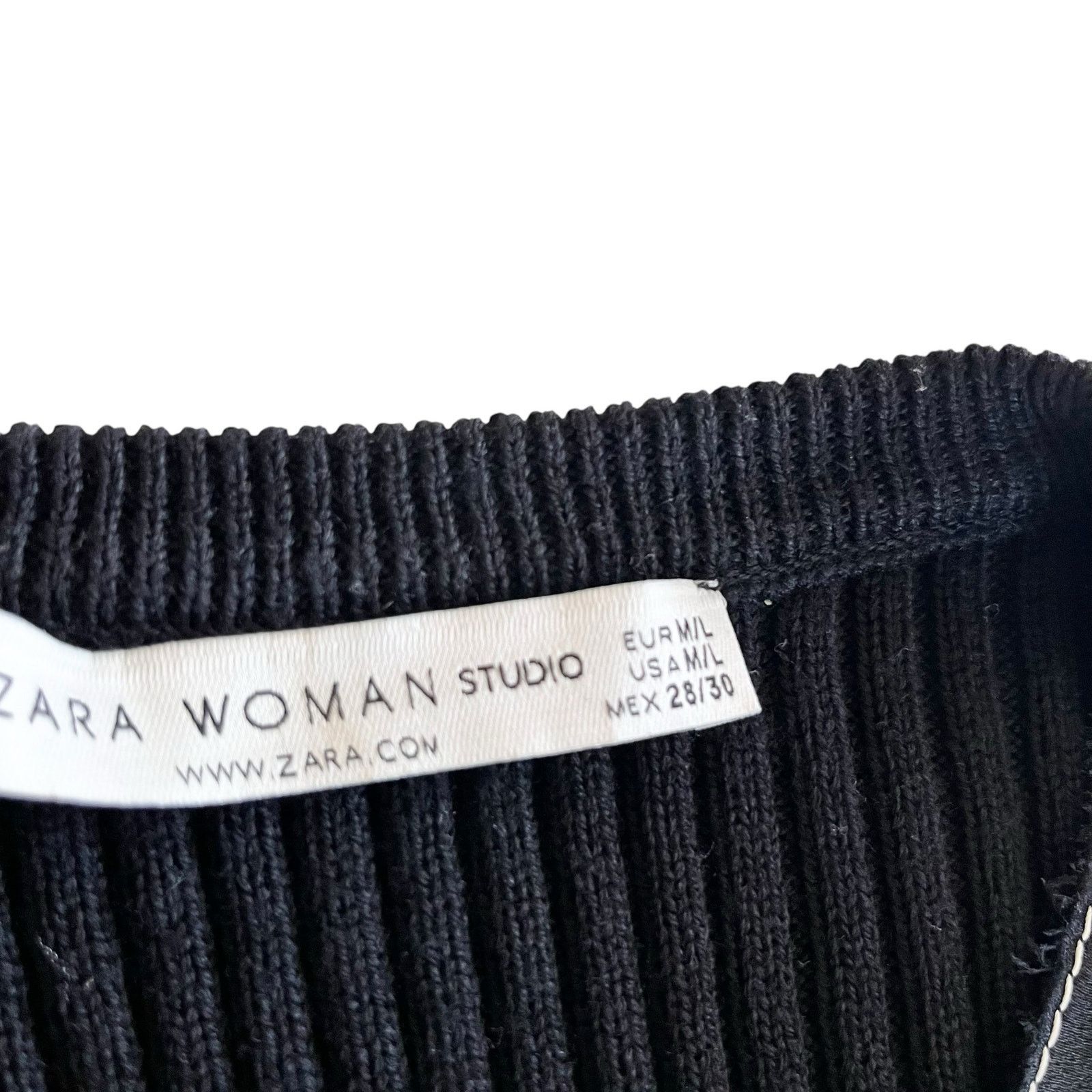 Zara Zara Black Contrast Stitch Ribbed Knit Wool Sweater Size M / US 6-8 / IT 42-44 - 2 Thumbnail