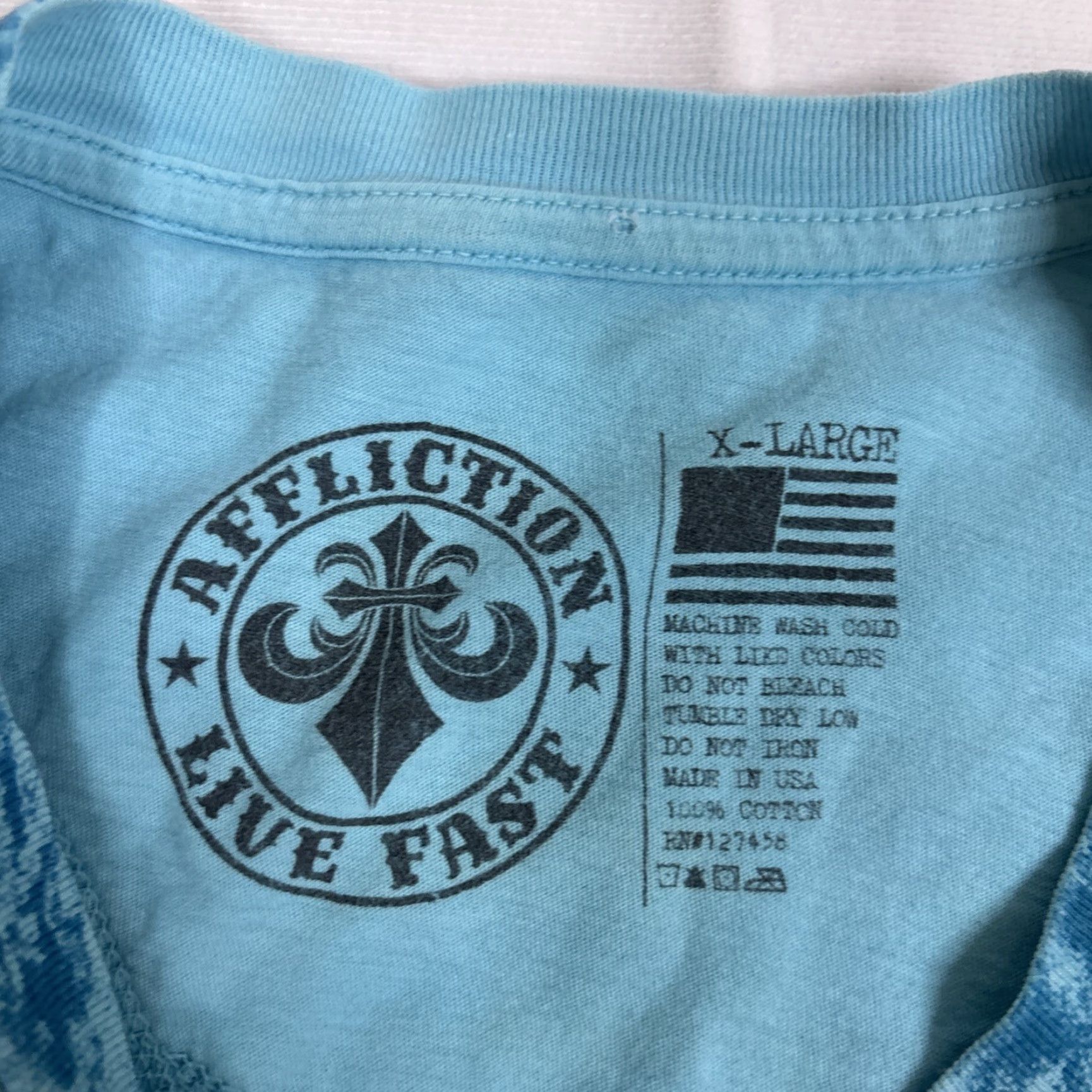 Affliction Affliction Live Fast T-Shirt Adult XL Short Sleeve Light Blue Grunge Y2K Logo Mens Size US XL / EU 56 / 4 - 6 Thumbnail