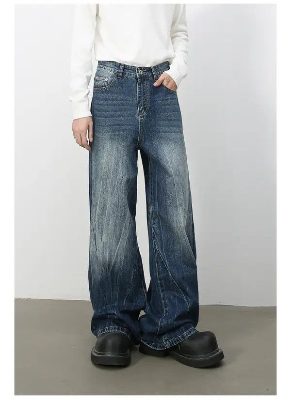 Japanese Brand Aoi Vintage distressed men's ripple loose straight jeans Size US 34 / EU 50 - 3 Thumbnail