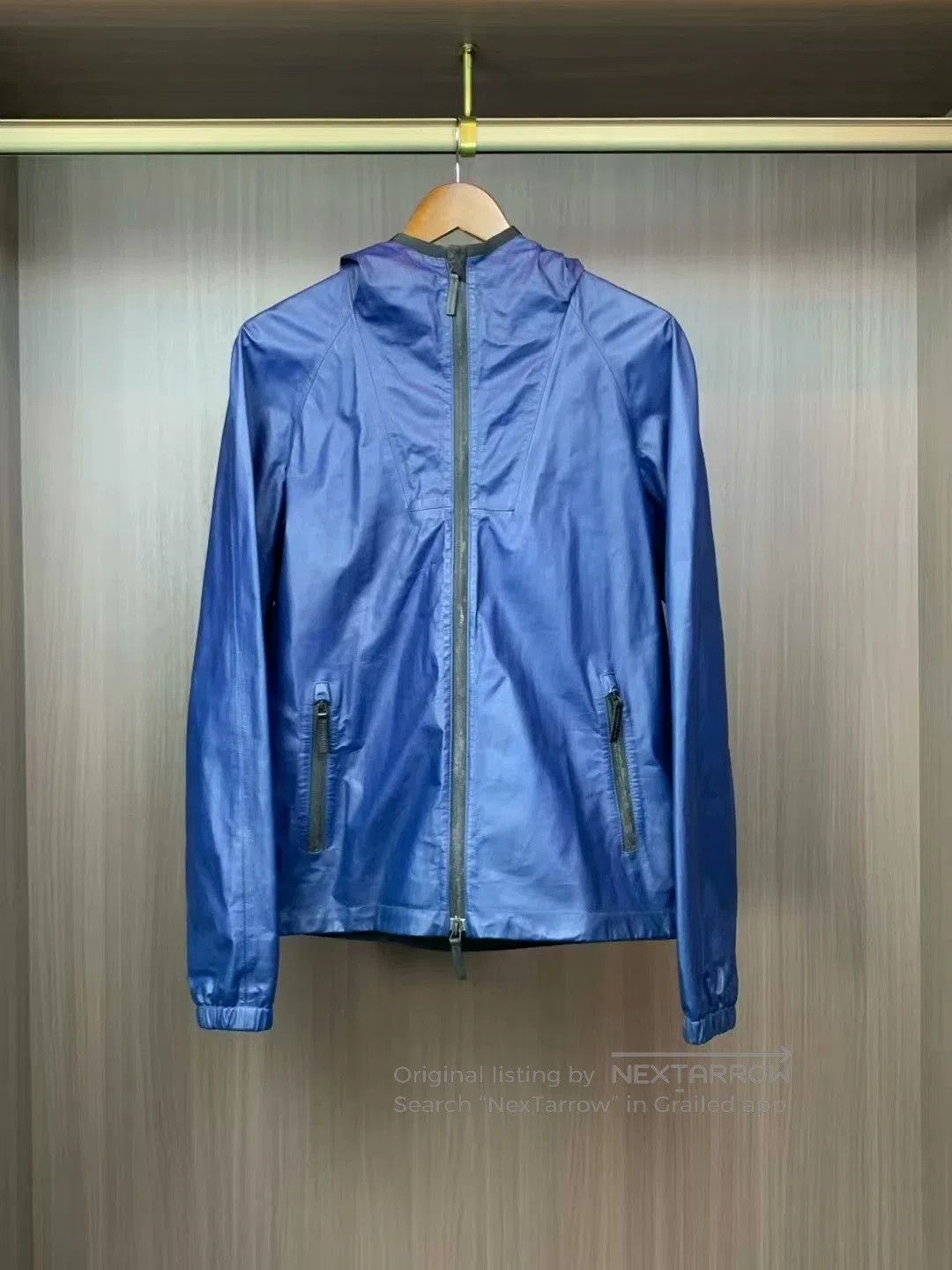 Gucci blue leather zip-up jacket by Gucci. Size US L / EU 52-54 / 3 - 1 Thumbnail