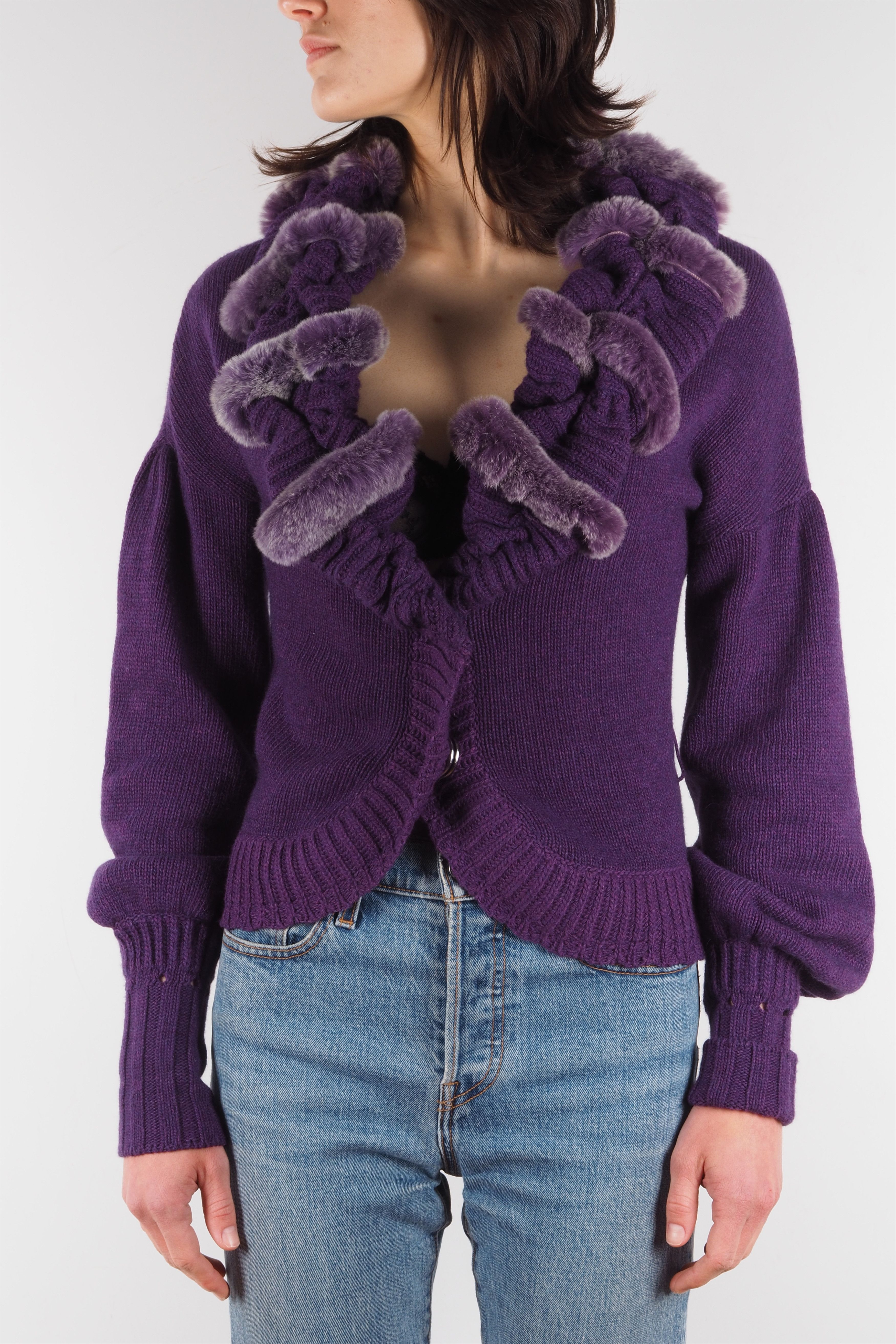 Roberto Cavalli Roberto Cavalli Vintage Purple Fur Knit Sweater Cardigan Size M / US 6-8 / IT 42-44 - 3 Thumbnail