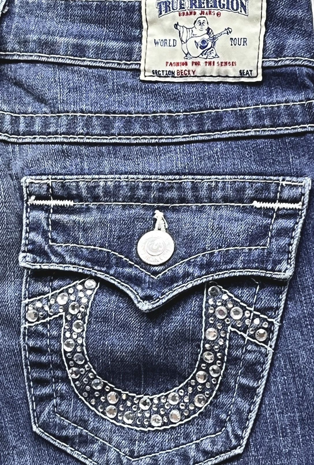 Swarovski 🔥VTG TRUE RELIGION BECKY x SWAROVSKI GEMSTONE Stretch FLARE Size 28" / US 6 / IT 42 - 2 Thumbnail
