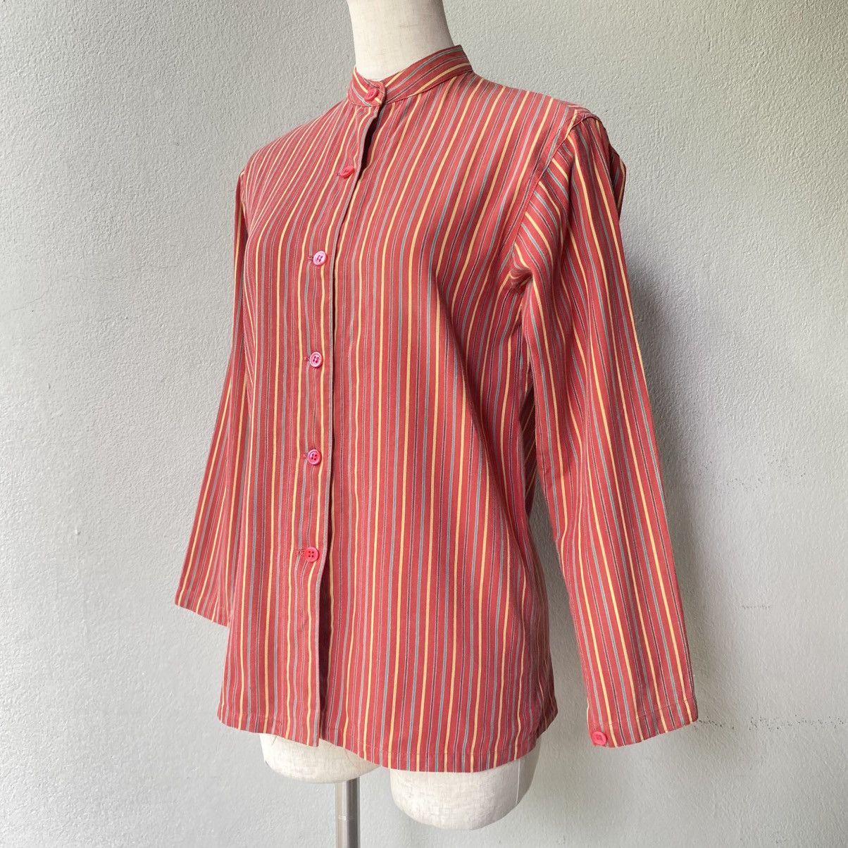 Kenzo Kenzo Vivid Red Stripe Mandarin Blouse Size M / US 6-8 / IT 42-44 - 9 Thumbnail