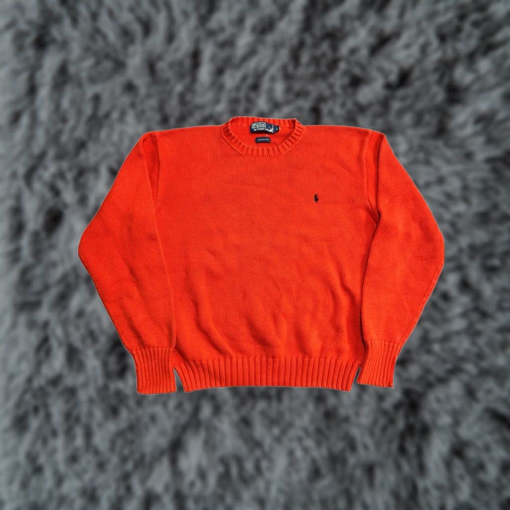 Polo Ralph Lauren VINTAGE Polo Ralph Lauren Sweater Mens L Orange Crewneck Cotton Pullover 90s Size US L / EU 52-54 / 3 - 1 Thumbnail
