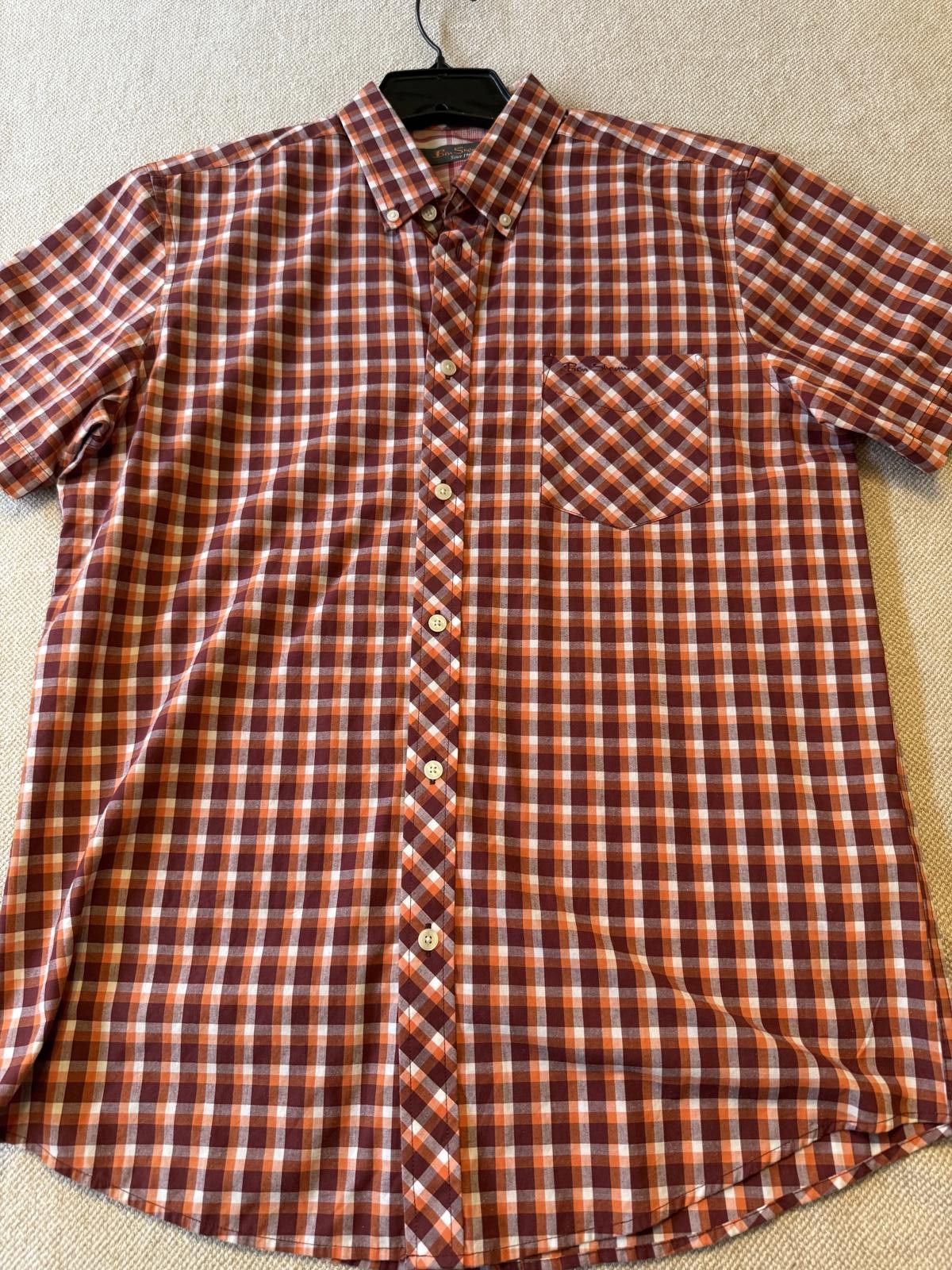 Ben Sherman Ben Sherman Orange and Burgundy Plaid Short Sleeve Button-Up Size US M / EU 48-50 / 2 - 1 Thumbnail