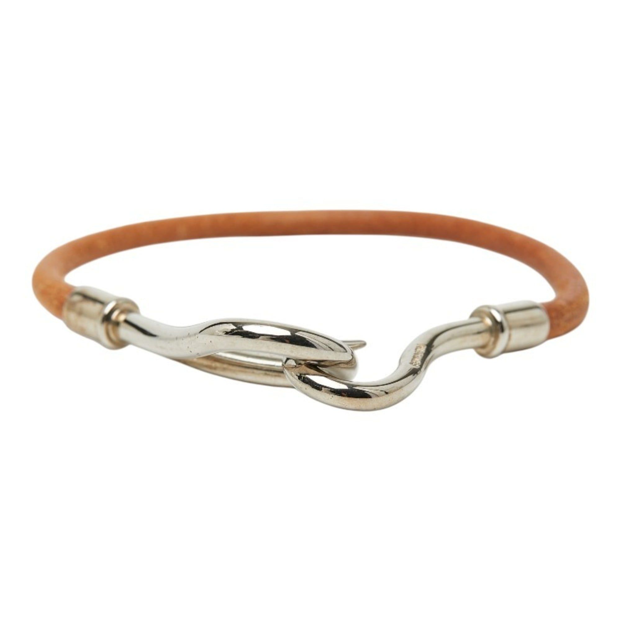 アクセサリー HERMES Leather Bracelet Silver Atame Hermes Hermes Atame Bracelet Silver Brown Metal Leather Women's