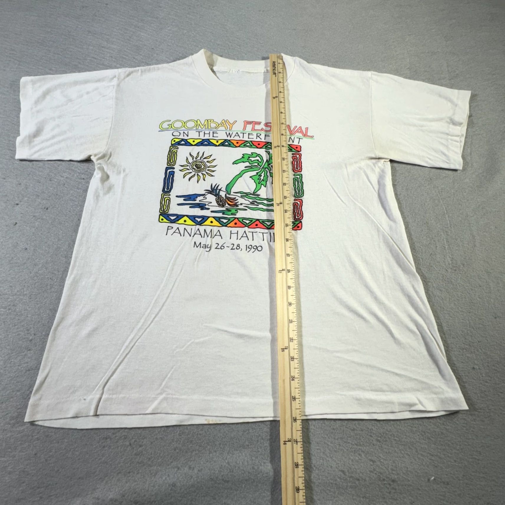 Vintage VINTAGE 1990s Goombay Festival T-Shirt Mens Large Cotton White Tropical Festival Graphic Print 90s Size US L / EU 52-54 / 3 - 6 Thumbnail