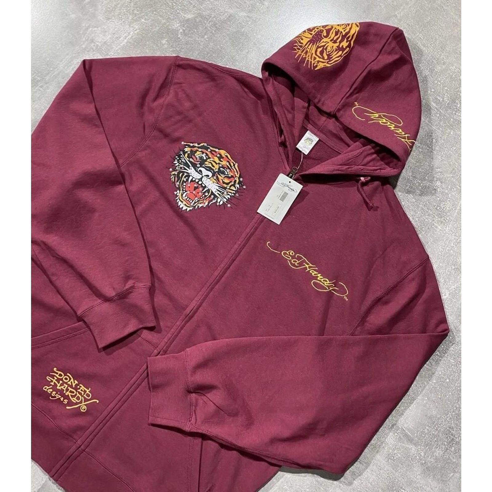 Vintage Vintage 00s Ed Hardy Tiger Tattoo Zip Hoodie Size US XXL / EU 58 / 5 - 6 Thumbnail