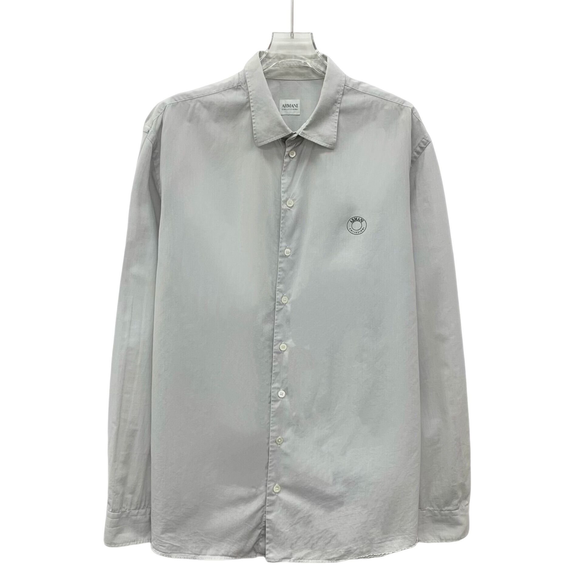 Armani Collezioni Armani Collezioni Logo Gray Cotton Shirt XL Size US XL / EU 56 / 4 - 1 Thumbnail