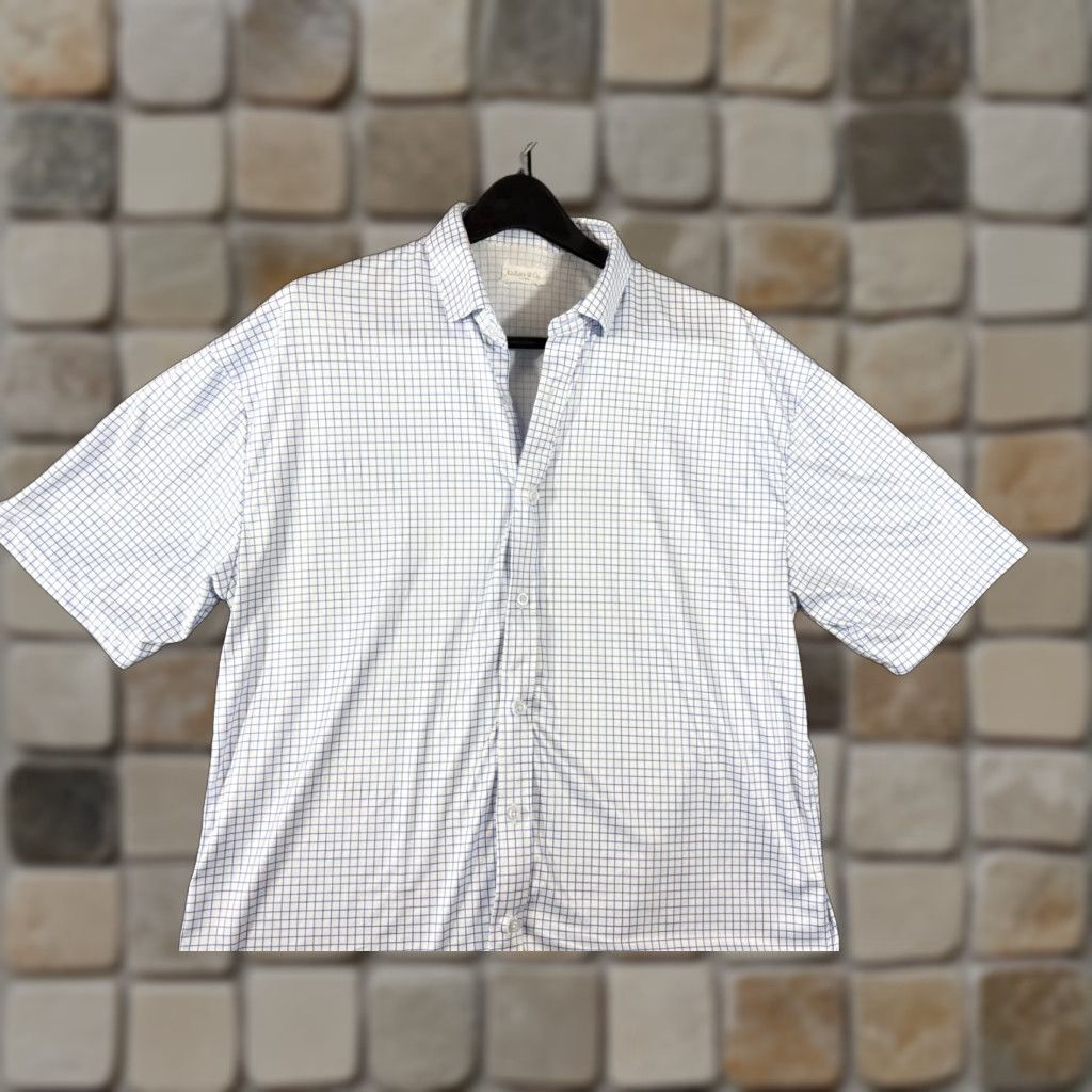 Vintage Collars & Co Shirt Mens XL Blue White Check Dress Collar Polo Short Sleeve Size US XL / EU 56 / 4 - 1 Thumbnail