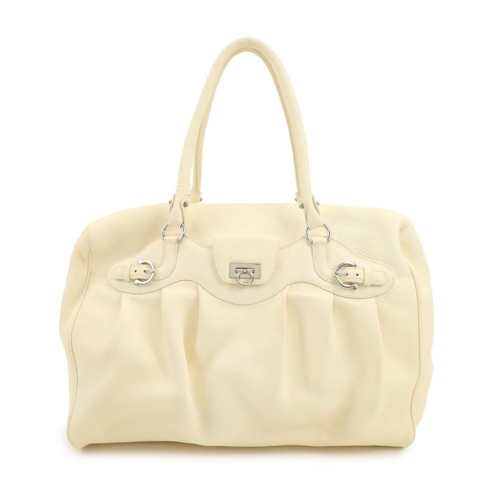 Salvatore Ferragamo Ferragamo Gancini Leather Shoulder Bag Cream Size ONE SIZE - 1 Thumbnail