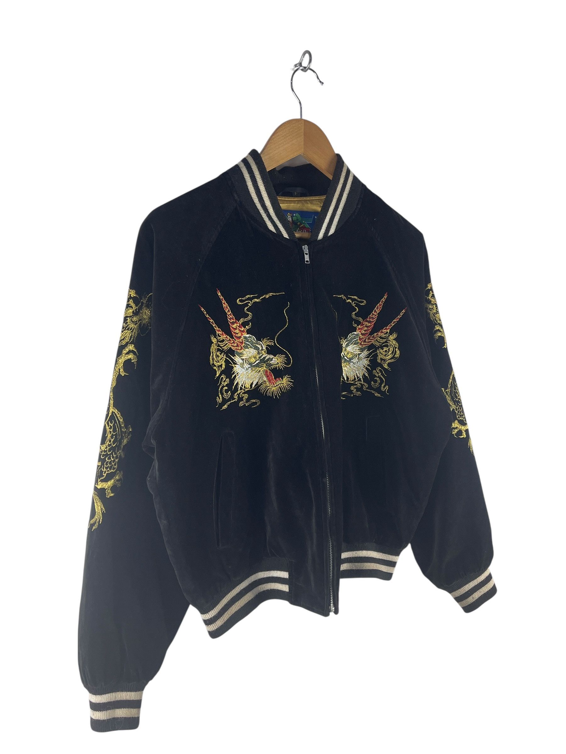 Japanese Brand Vintage Hoshihime Dragon Sukajan Jacket Black Velvet Feel Size US L / EU 52-54 / 3 - 7 Thumbnail