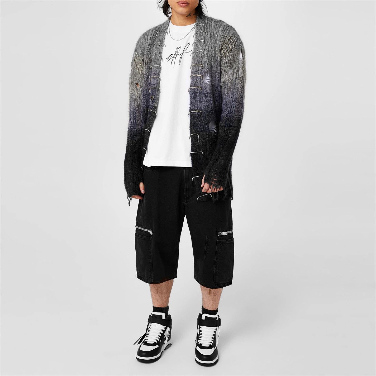 Off-White o1g2r1mq0326 Punk Degradé Mohair V-Neck Cardigan Grey/Blue Size US M / EU 48-50 / 2 - 5 Thumbnail