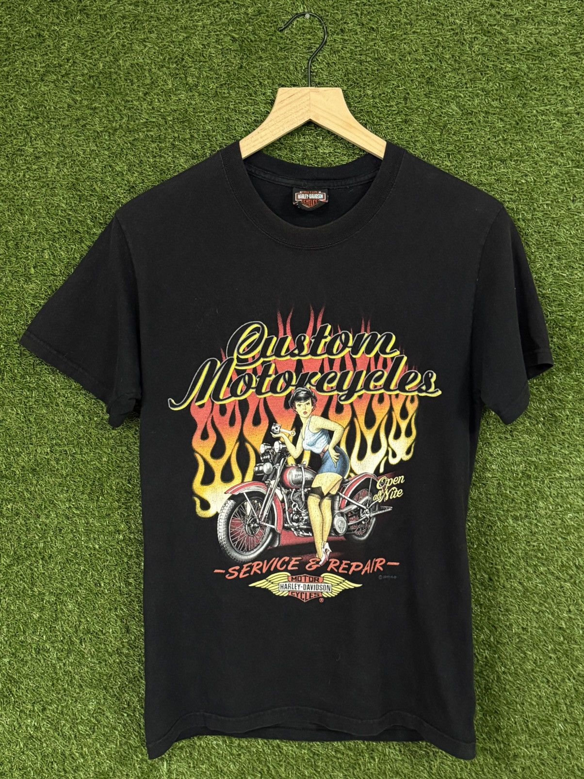 Harley Davidson RARE Vintage Harley Davidson Custom Fire HD Lady Tee Black Size US S / EU 44-46 / 1 - 1 Thumbnail