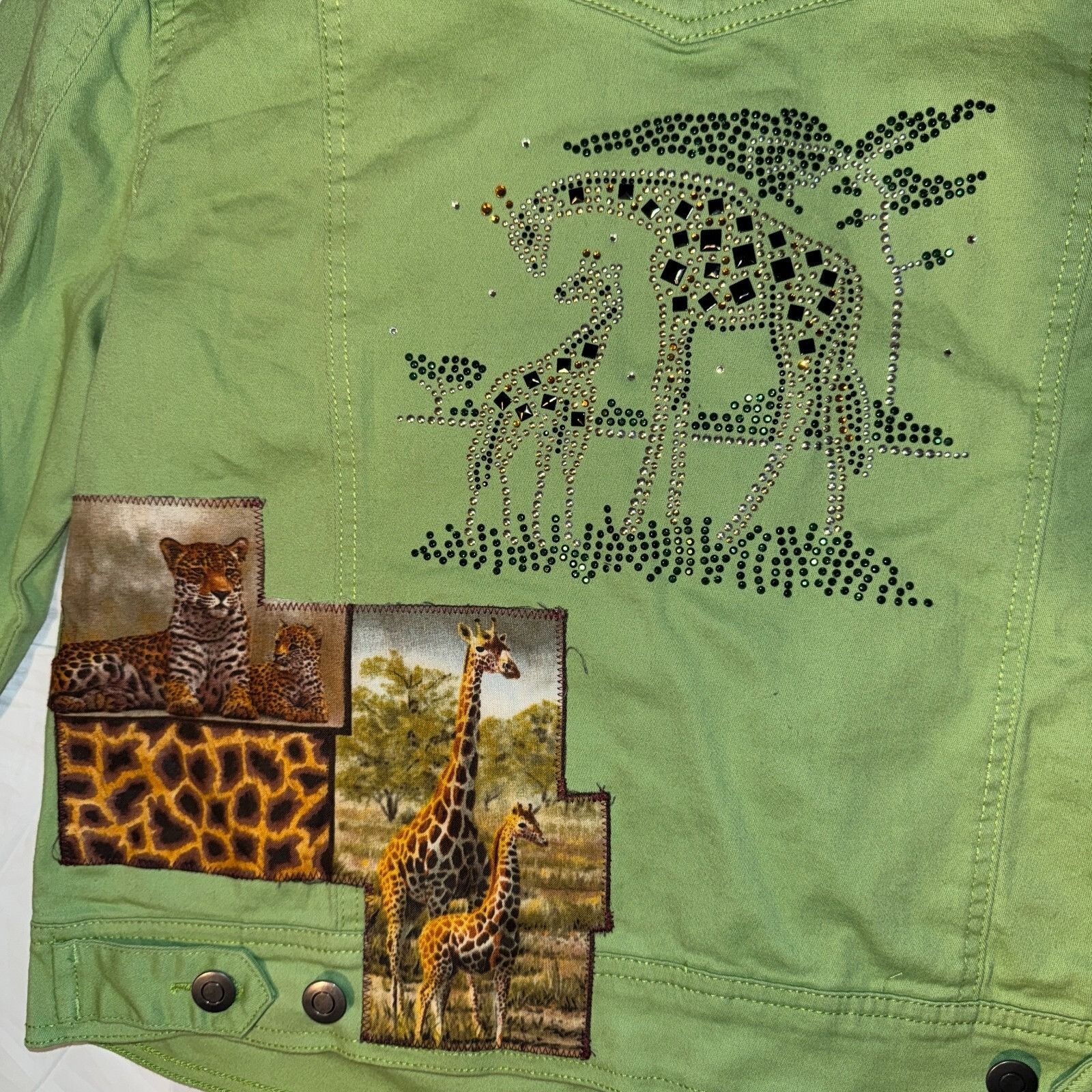 Other Distinct Green Tiger Zebra Denim Jean Jacket - M Rhinestones Size M / US 6-8 / IT 42-44 - 8 Thumbnail