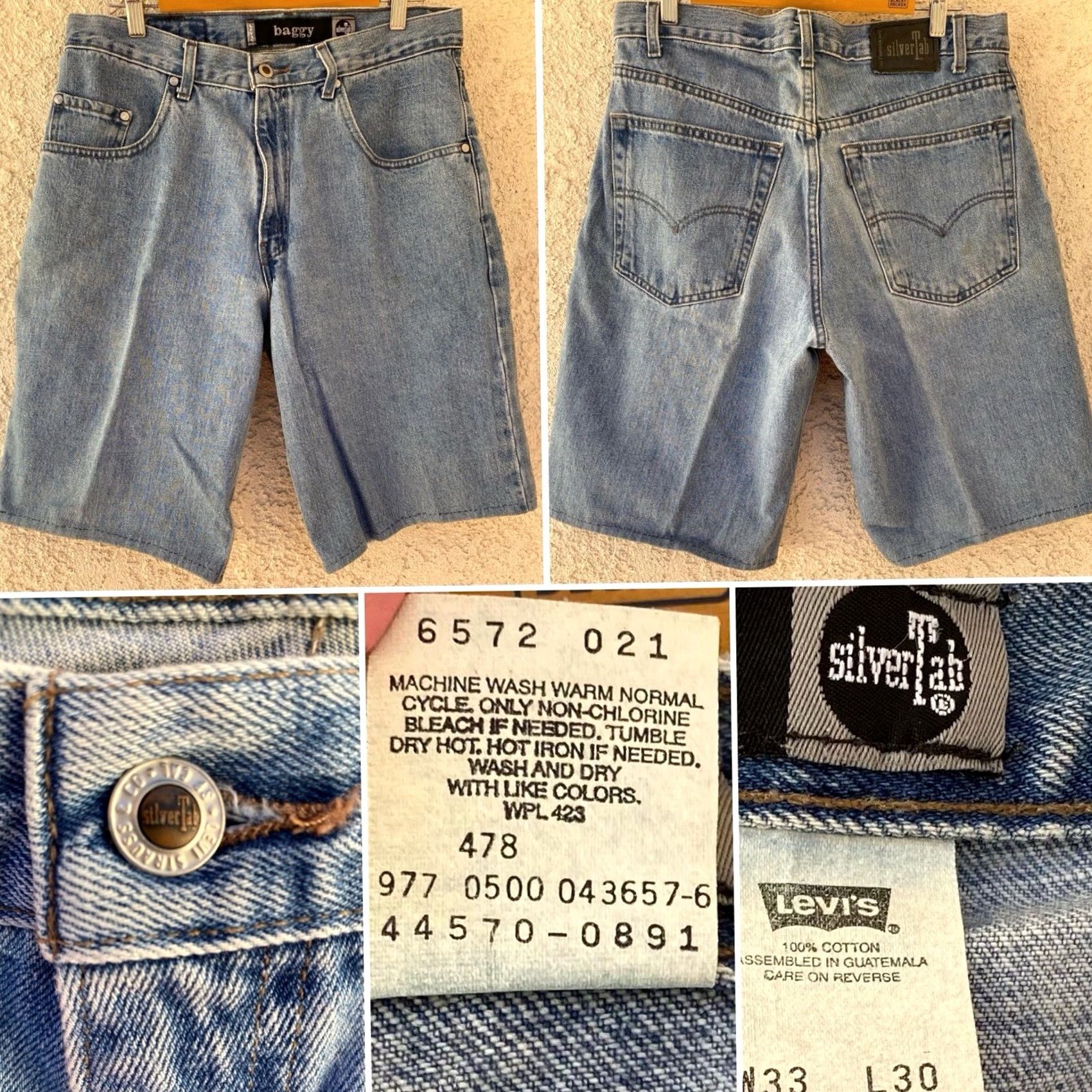 Levi's VINTAGE Levi's SilverTab Baggy Denim Shorts 33 Waist 34 Inseam 12 Hemmed Jorts Blue Mens Denim Shorts Modern/Travel Casual Classic Size US 33 - 4 Thumbnail