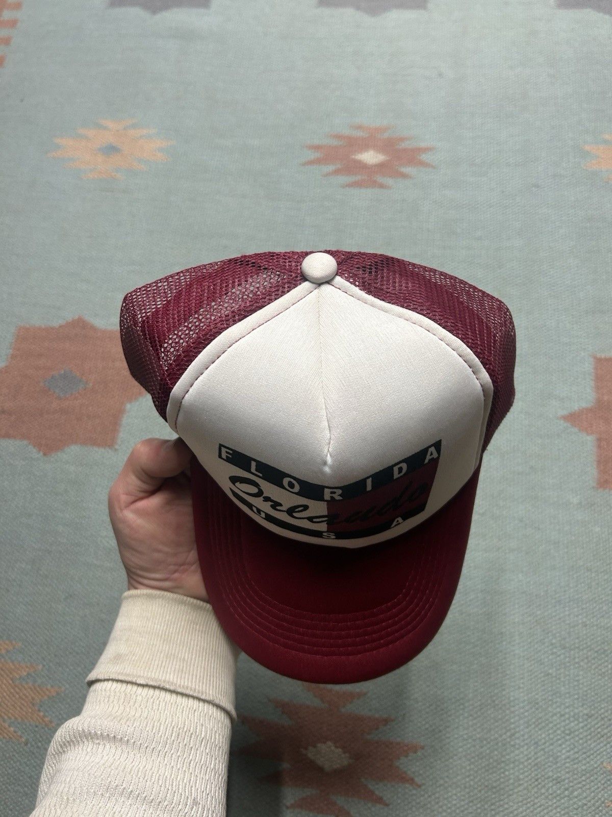 Vintage Vintage trucker hat mesh Orlando Florida USA red white snap Size ONE SIZE - 3 Thumbnail