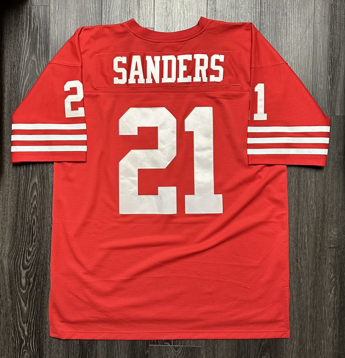 image of Mitchell Ness 1994 Deion Sanders 21 49Ers Jersey in Red, Men's (Size 2XL)