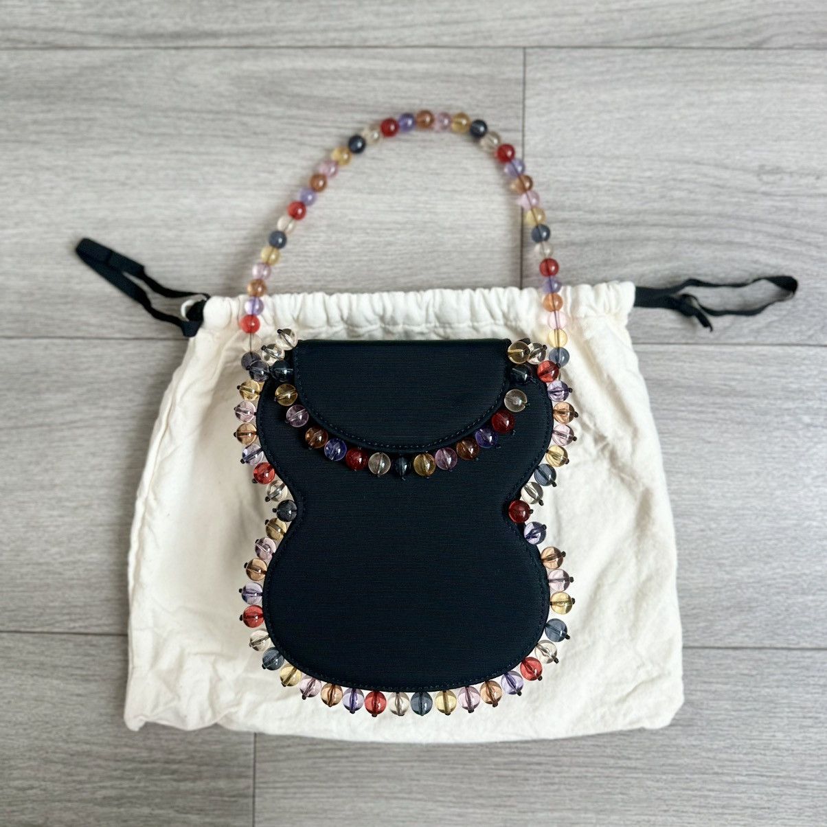 By Far By Far Frida Bead Embellished Black Grosgrain Bag NEW Size ONE SIZE - 10 Thumbnail