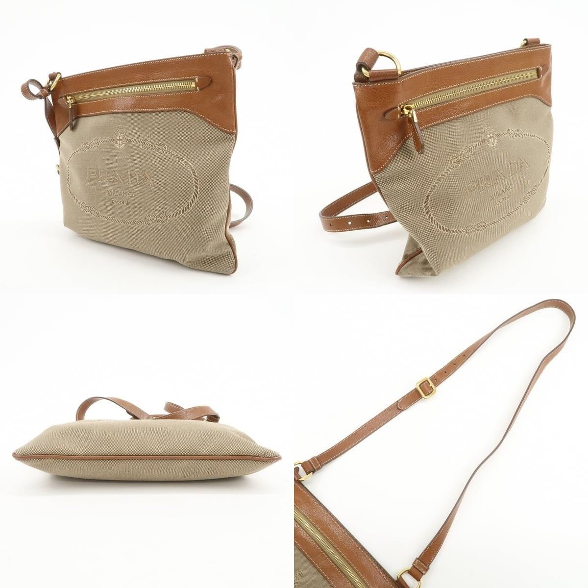 Prada Prada Logo Jacquard Leather Crossbody Bag Beige Size ONE SIZE - 3 Thumbnail