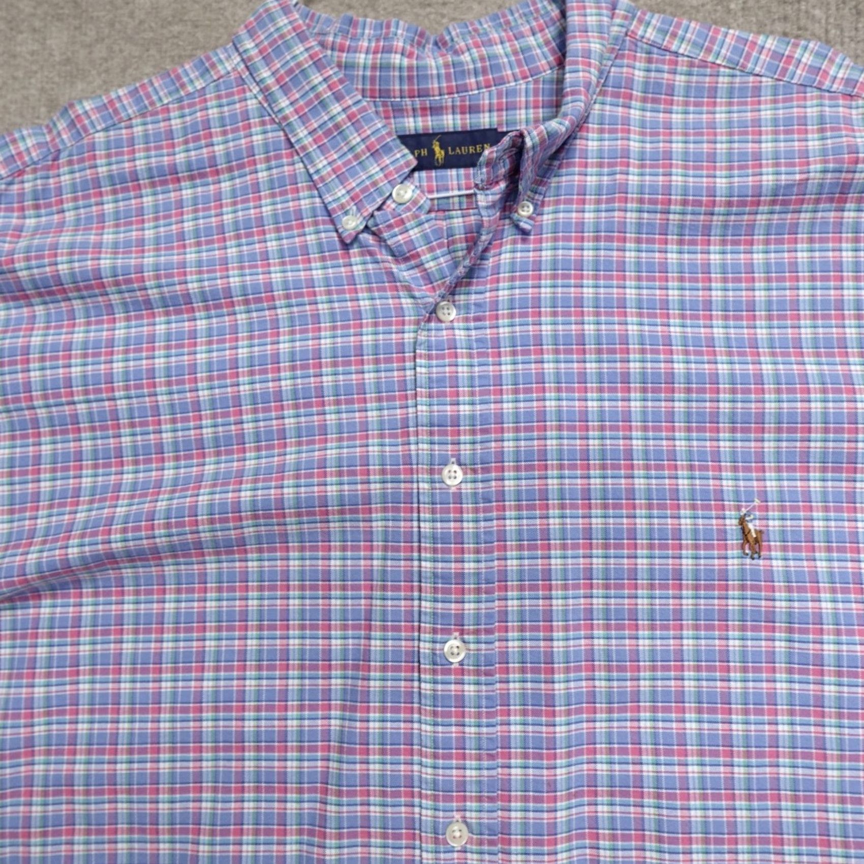 Polo Ralph Lauren VINTAGE Polo Ralph Lauren Shirt 3XB Blue Plaid 100% Cotton Oxford Mens Big & Tall Button-Up Size US XXL / EU 58 / 5 - 2 Thumbnail