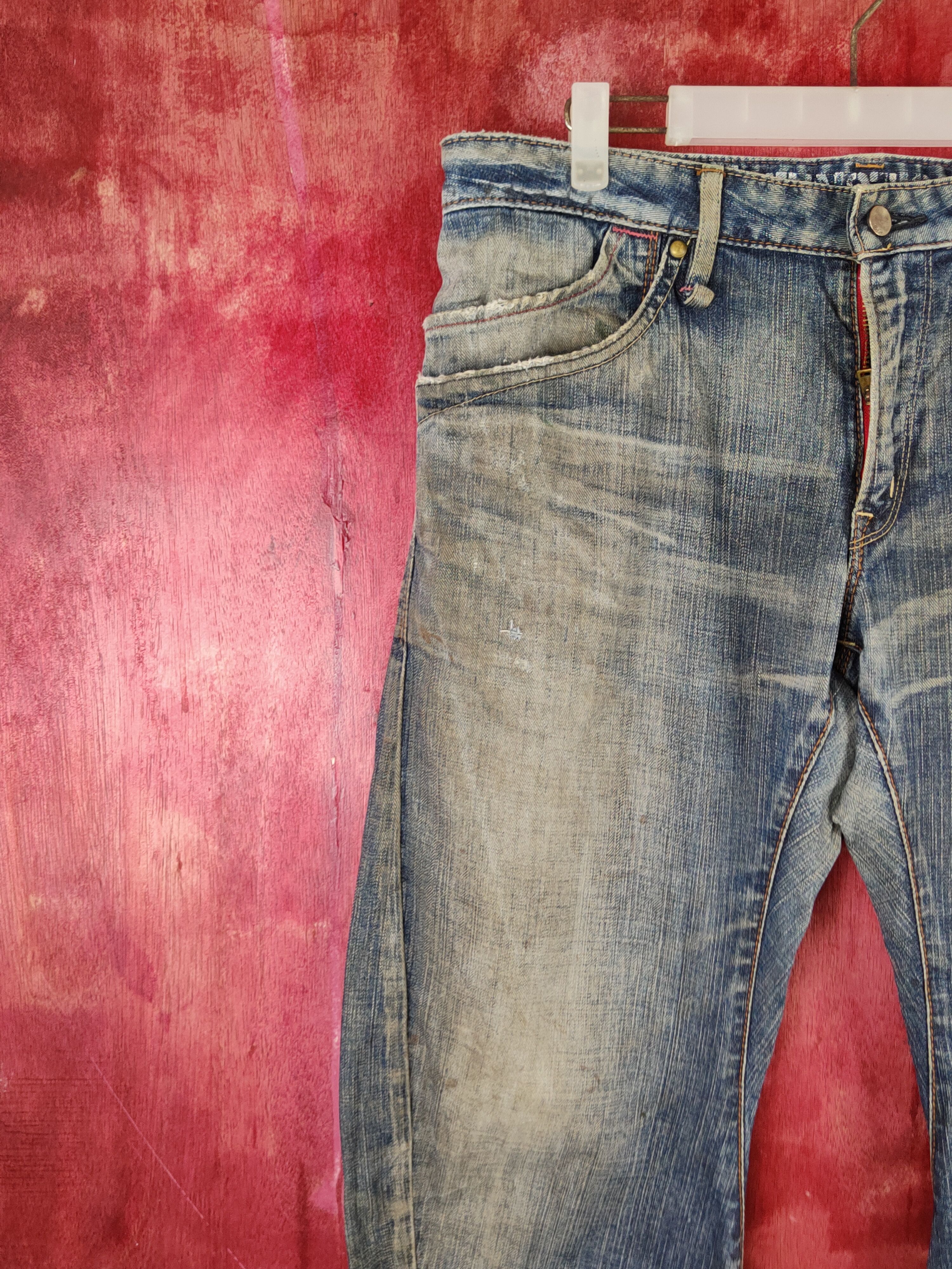 Edwin Edwin E Function Blue Faded Distressed Ripped Jeans #S1681 Size US 33 - 3 Thumbnail