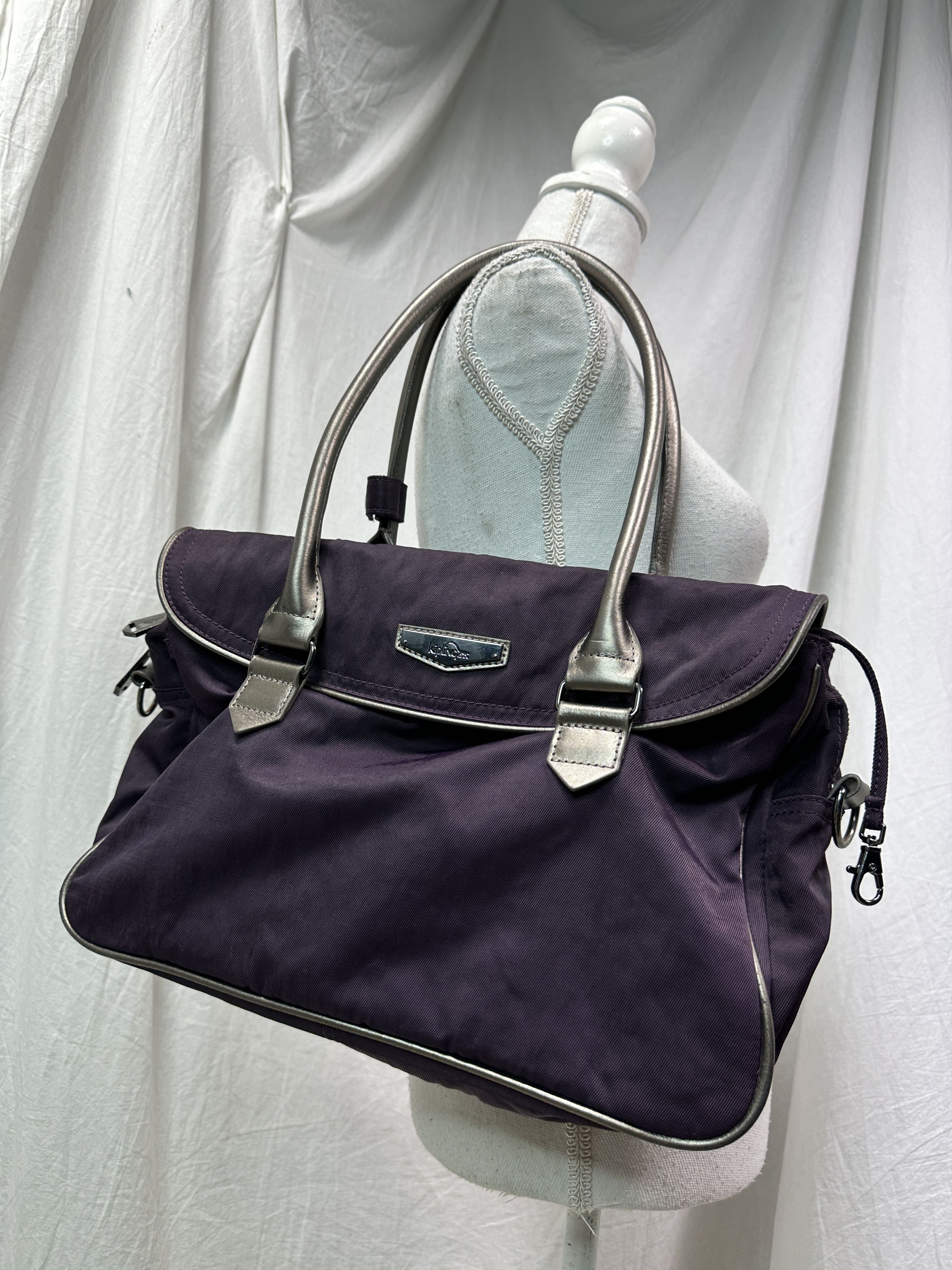 Vintage Grunge Nylon Kipling Shoulder Purple Plum Bag Y2K