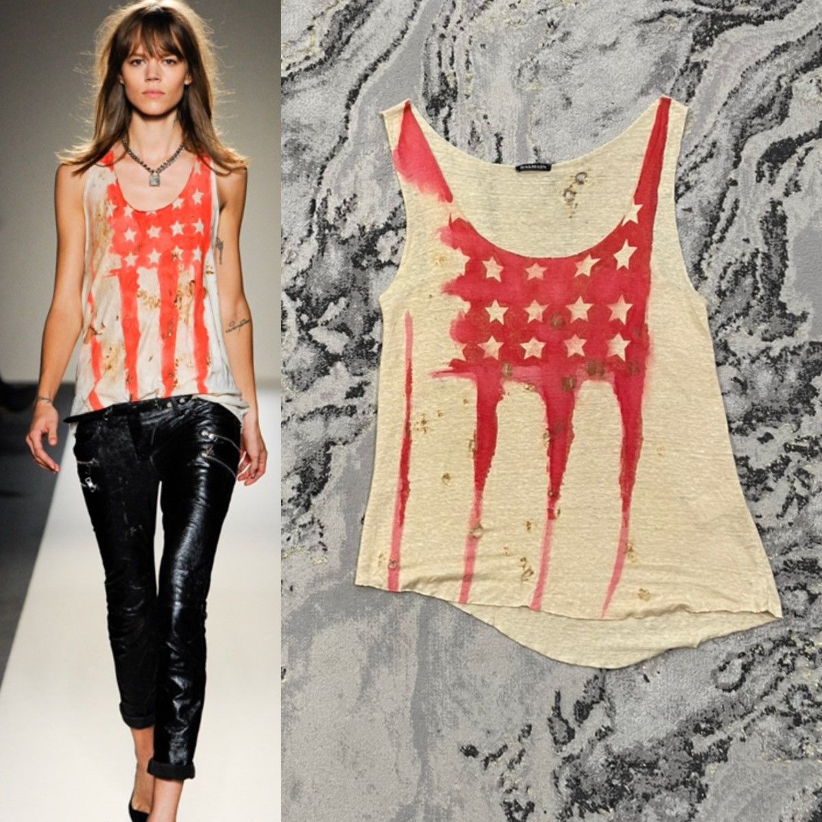 Balmain Balmain by Decarnin SS2011 Distressed Flag Tank