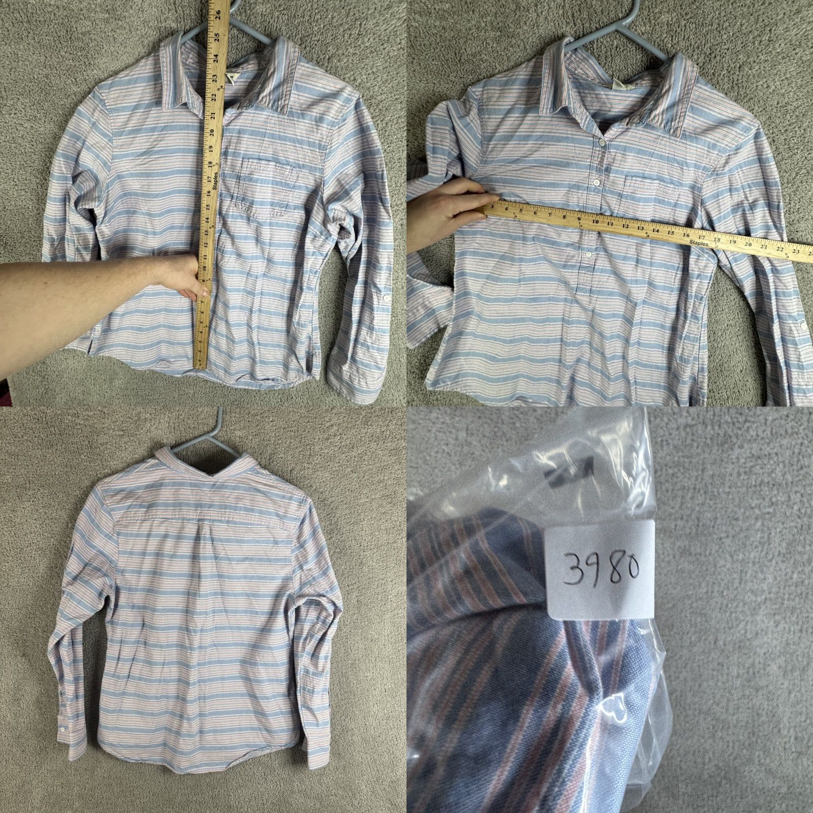 Vintage L.L.Bean Shirt Womens Medium Petite Blue Striped Popover Roll Tab Sleeve Shirt Size M / US 6-8 / IT 42-44 - 8 Thumbnail