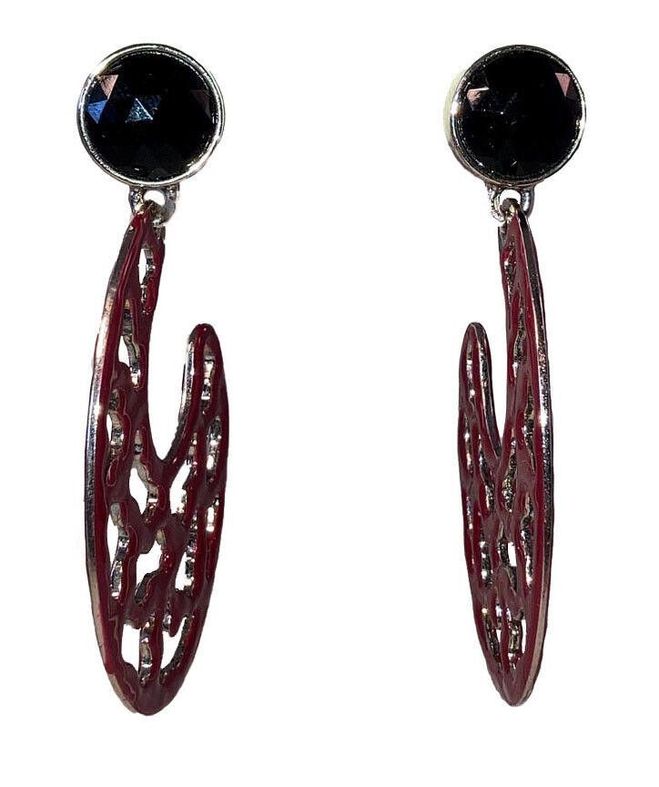 Oscar De La Renta Oscar de la Renta Pink Enamel Cut Out Drop Hoop Earrings Size ONE SIZE - 2 Thumbnail