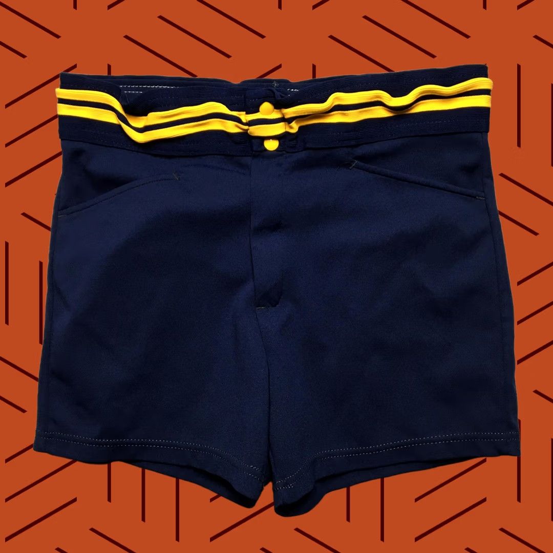 Vintage VINTAGE Southern Athletic Shorts Mens Large Navy Blue Gold Striped Waistband USA 80s Size US 33 - 1 Thumbnail