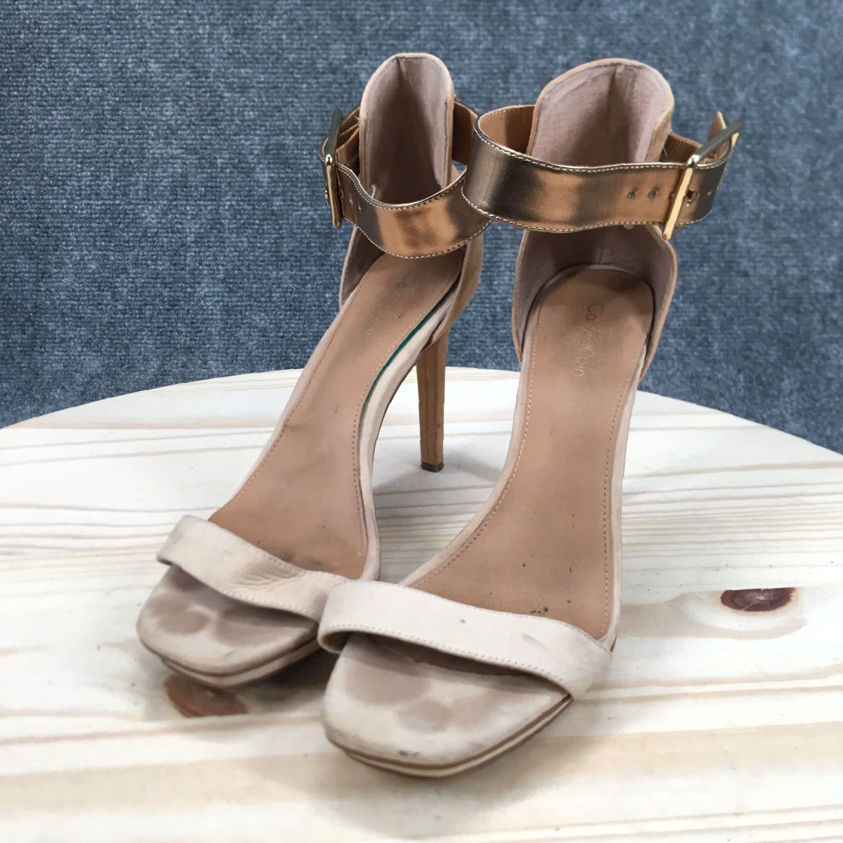 Calvin Klein Calvin Klein Heels Womens 8 M Vivian Stiletto Ankle Strappy Brown Leather Gold Heel 4 inches Stiletto Womens Shoes Size US 8 / IT 38 - 6 Thumbnail