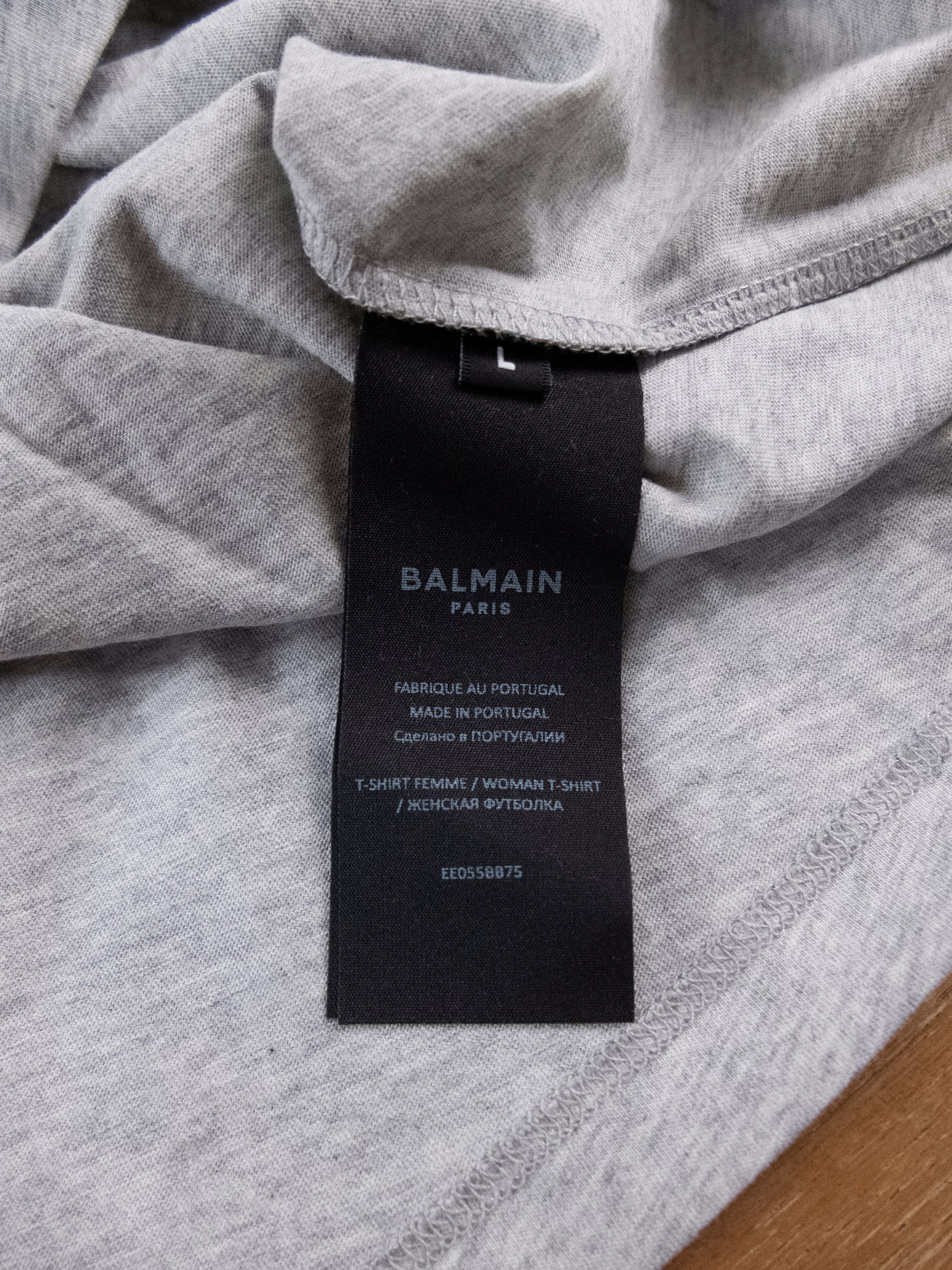 Balmain BALMAIN gray white logo print cropped biker t-shirt Large Size L / US 10 / IT 46 - 13 Thumbnail