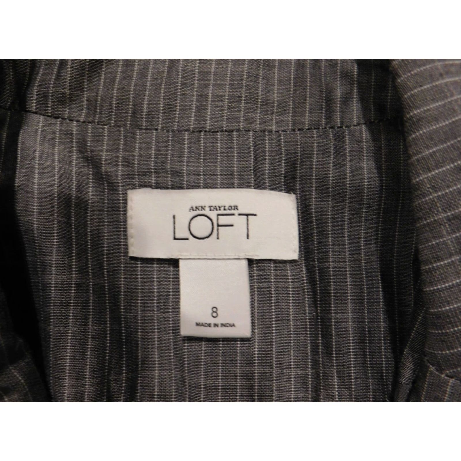 Ann Taylor Ann Taylor Loft Womens Blazer M Gray Striped Short Sleeve Knit Cotton Button Pockets Casual Modern - Size M / US 6-8 / IT 42-44 - 4 Thumbnail