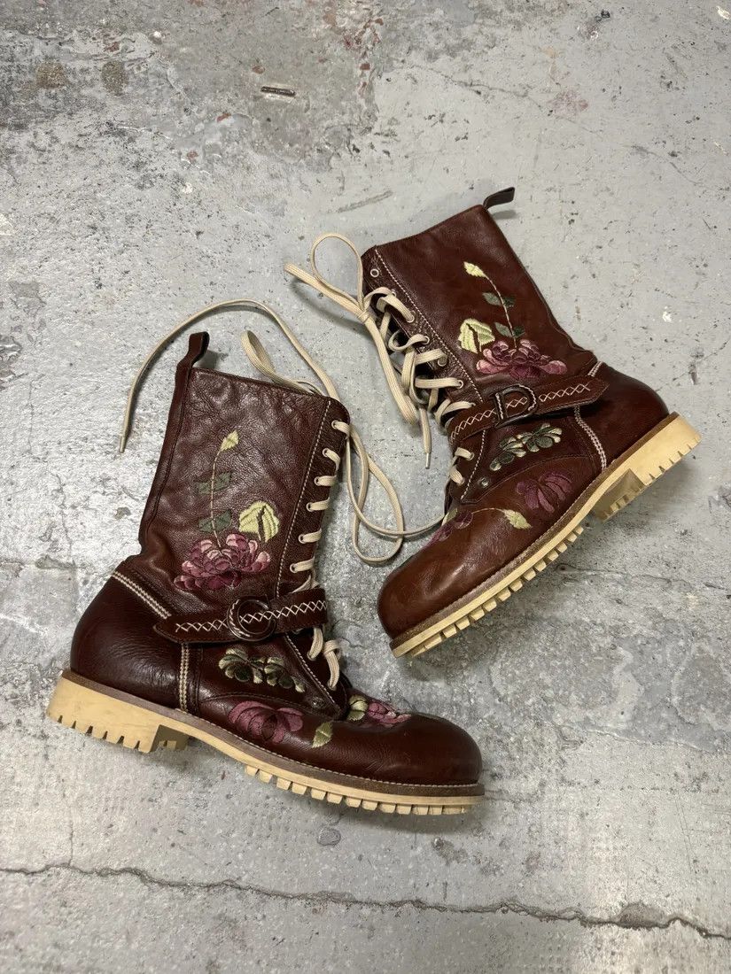 Designer × Dior × Vintage AW2005 Dior Brown Flowers Embroideries Ankle Boots by John Galliano Size US 9 / IT 39 - 4 Thumbnail